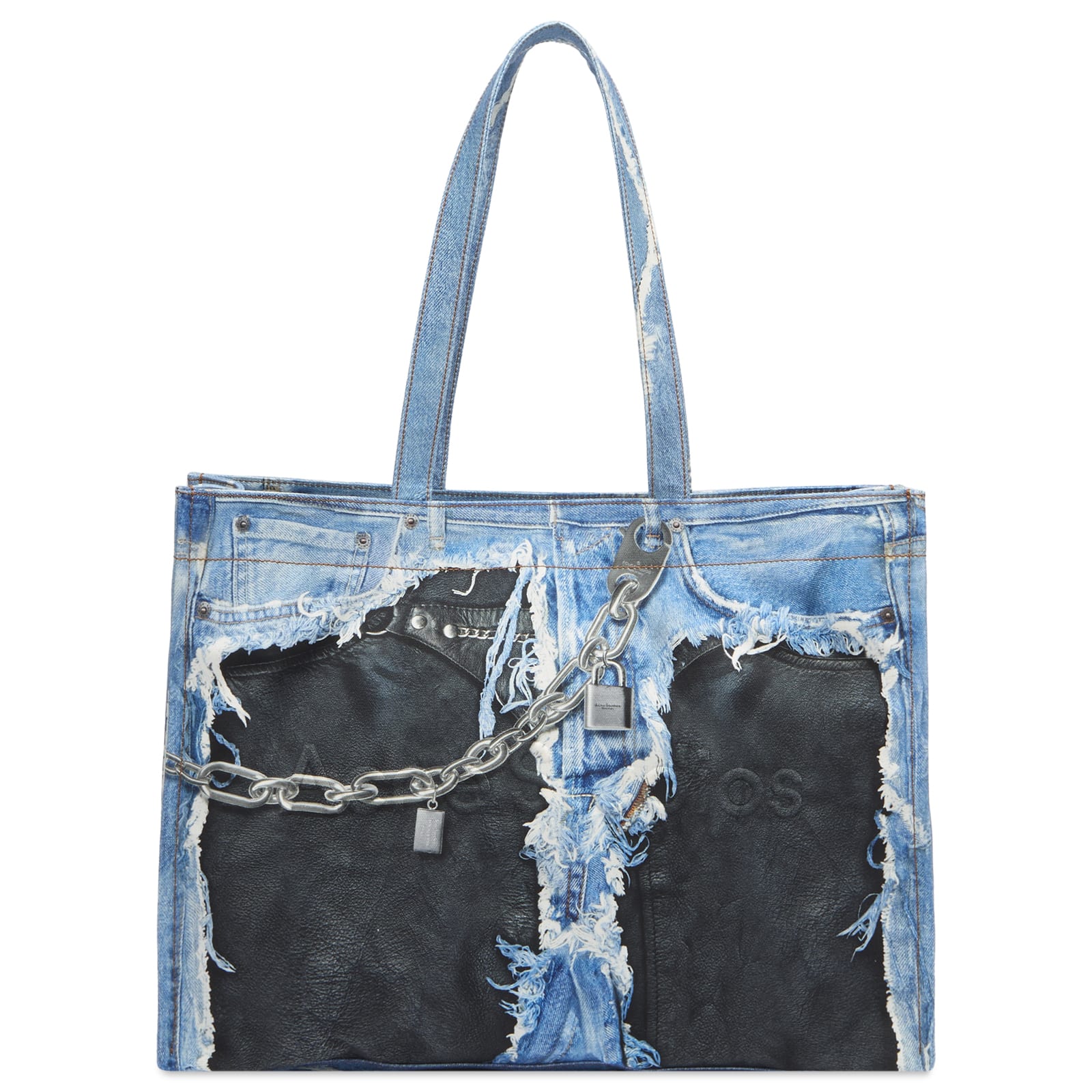Acne Studios Men’s Trompe l’oeil Print Tote Bag Mid Blue