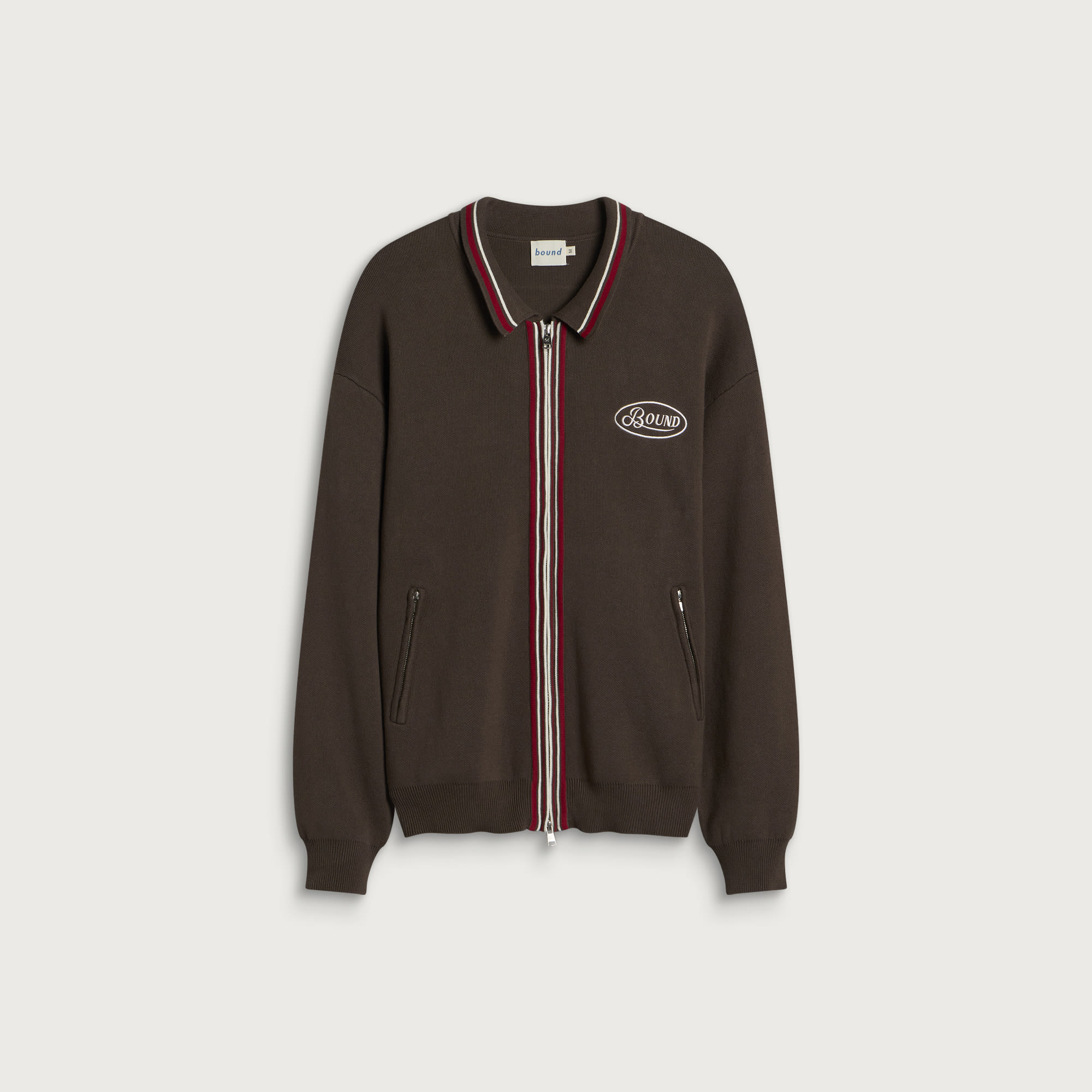 Bound — Bound Men's Retro Disc Knit Zip Polo in Brown, Size X-Large
