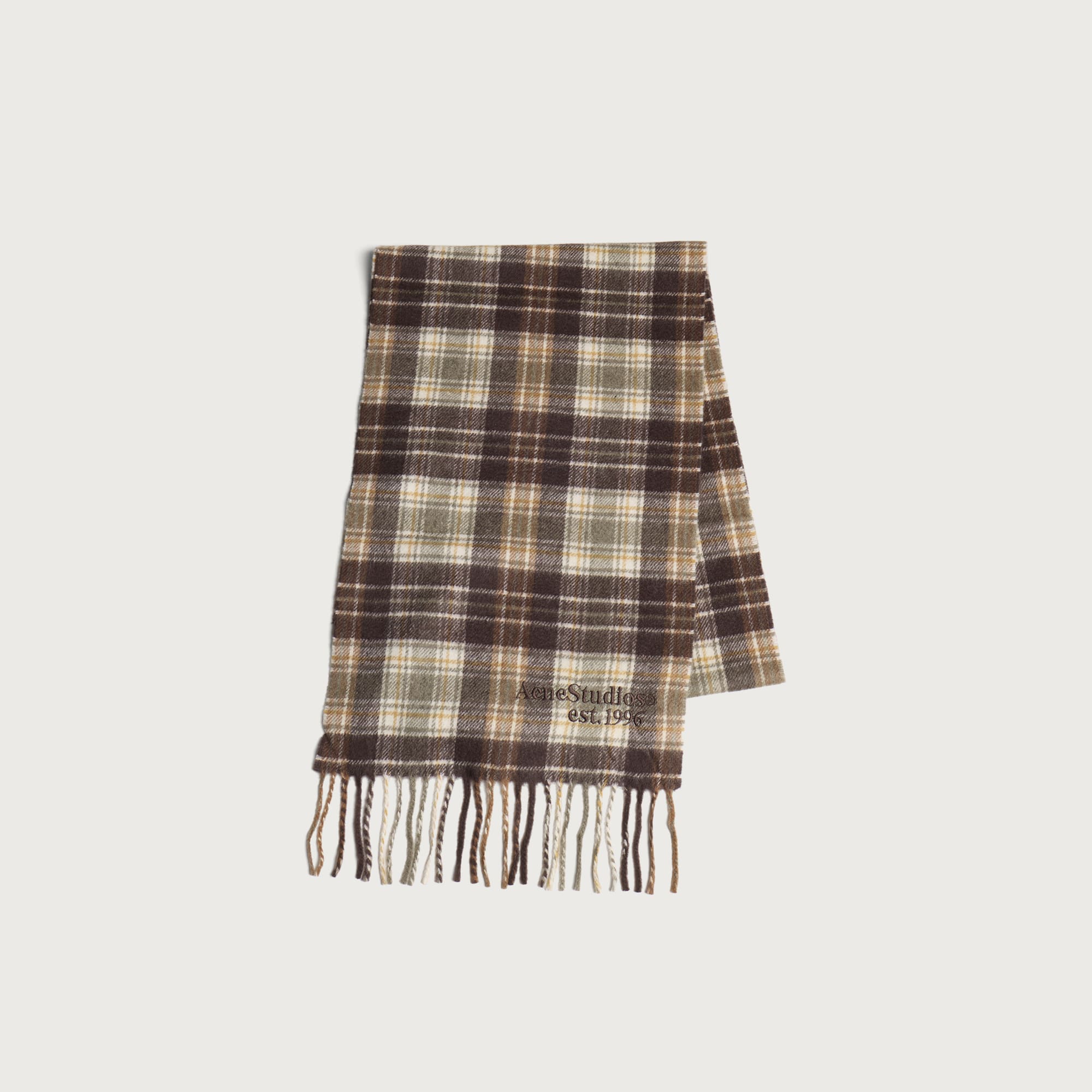 Acne Studios Men's Canada Cashmere Check Scarf Dark Brown/Khaki Green