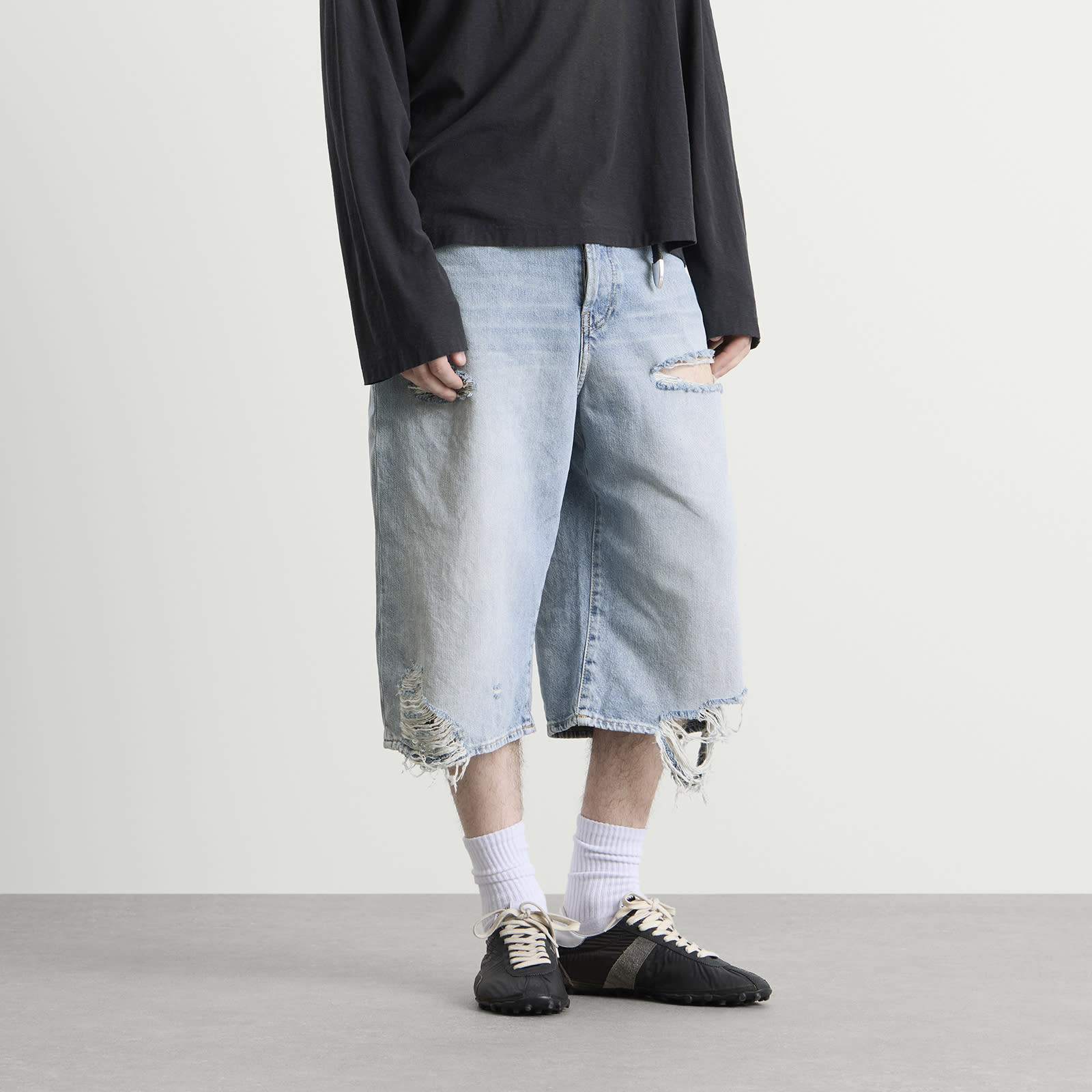 Acne Studios Men's Judda Ripped Denim Shorts Light Blue - Curated Menswear