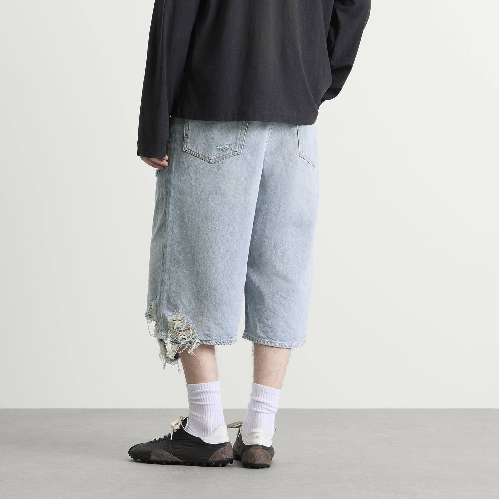 Acne Studios Men's Judda Ripped Denim Shorts Light Blue - Curated Menswear