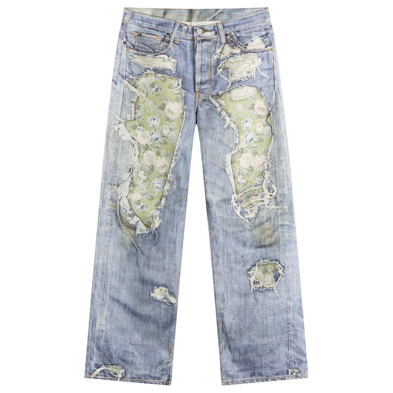 Acne Studios Men's 1981 Rose Print Denim Jeans Blue/Green