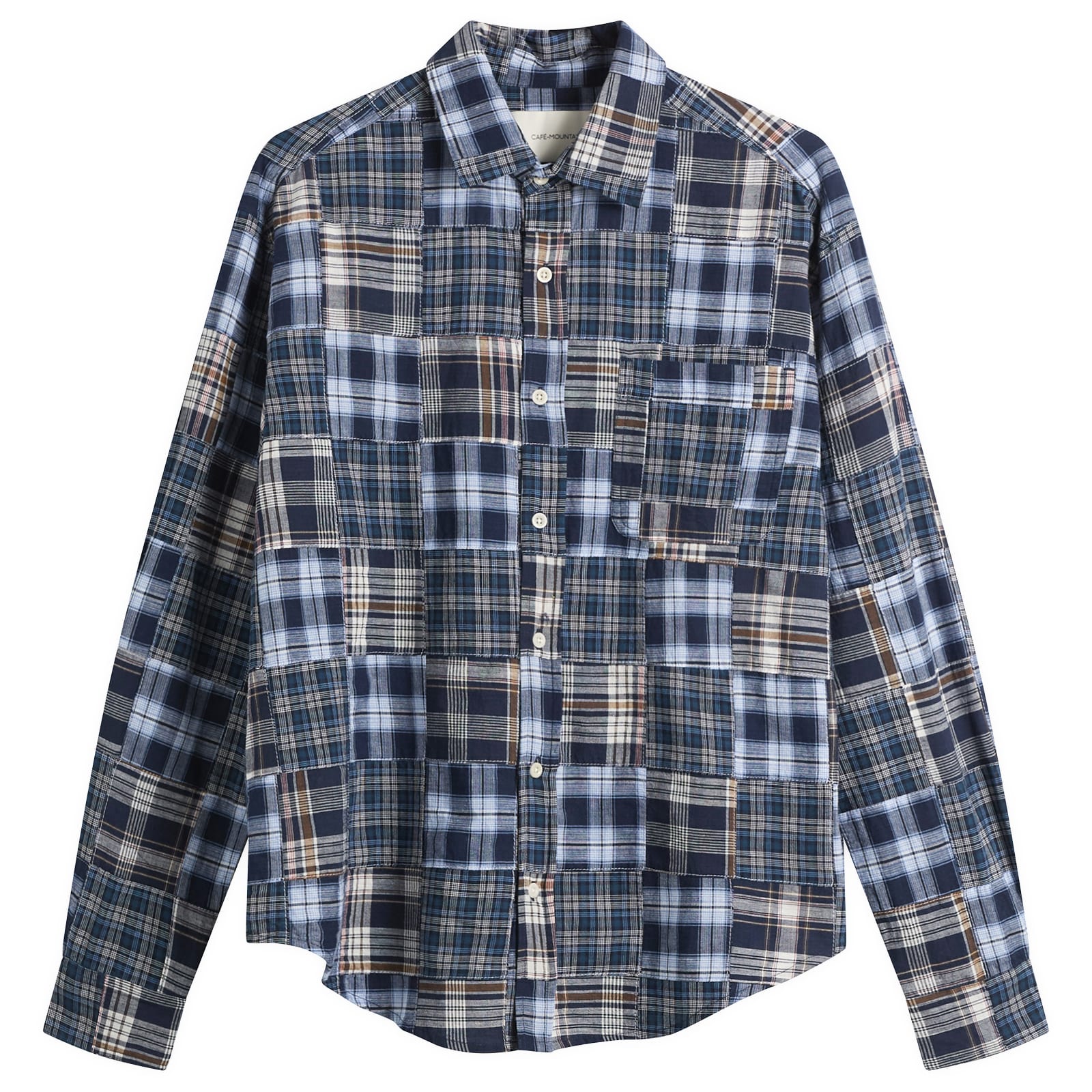 Café Mountain — Café Mountain Men's Patchwork Check Heritage Shirt in Blues, Size Large