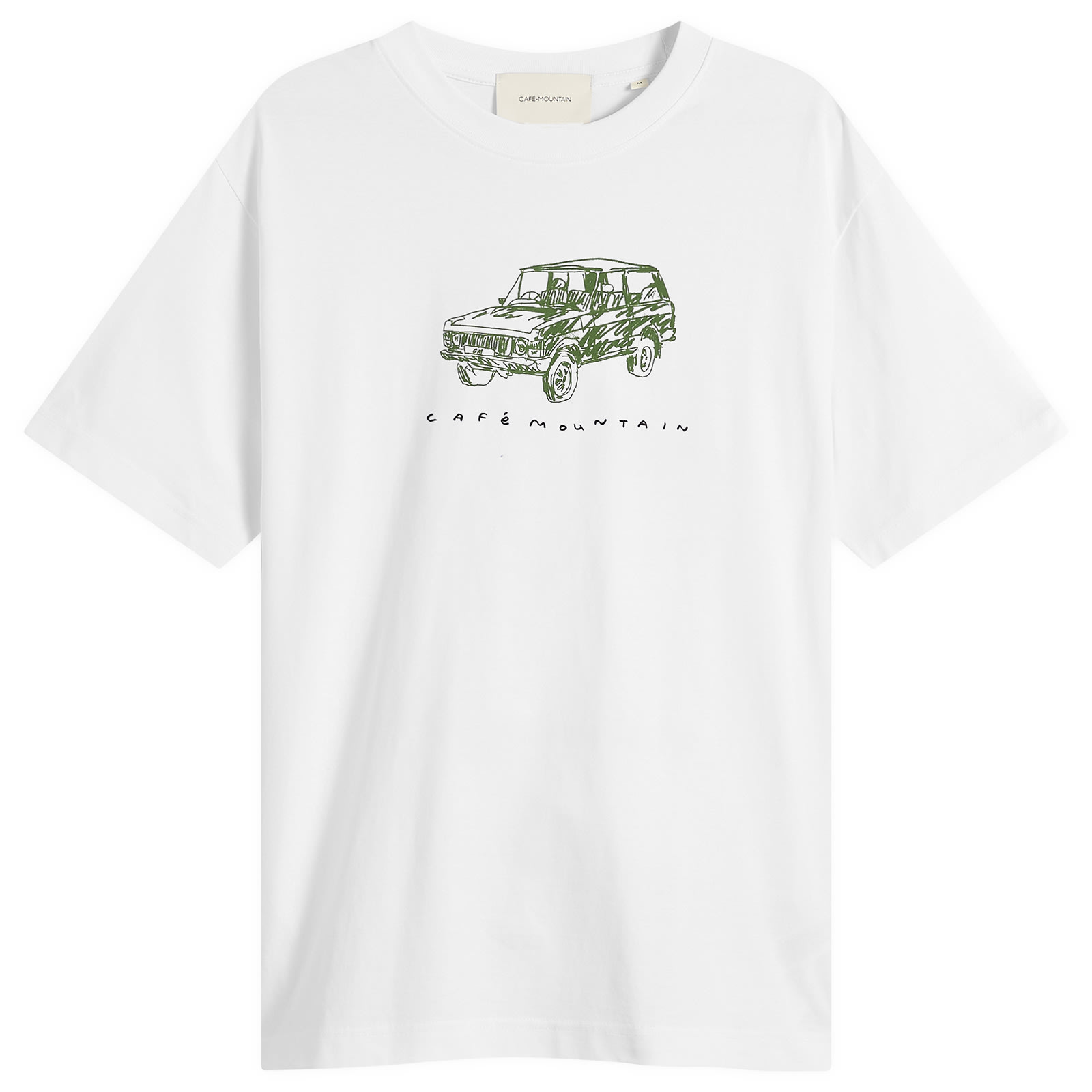 Café Mountain — Café Mountain Men's Scrrible Rangey T-Shirt in Natural/Ivy Green, Size Small