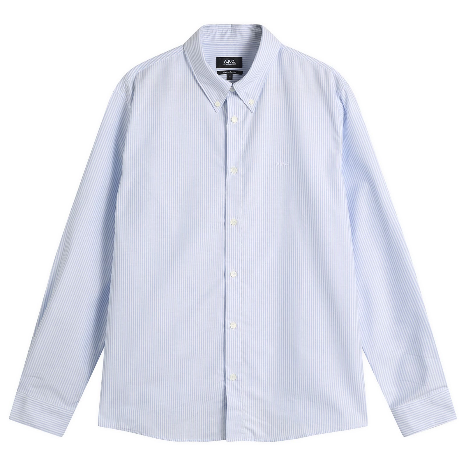 A.p.c. Men's Blue Greg Logo Button Down Stripe Shirt