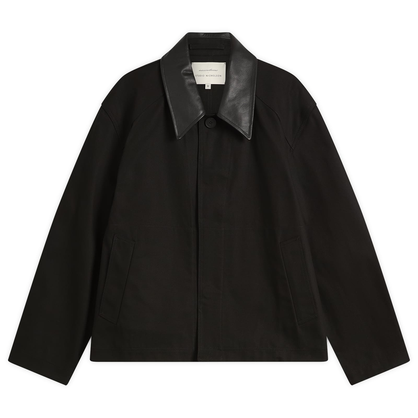 Studio Nicholson Men's Dover Leather Collar Canvas Barn Jacket in Black, Size Small 