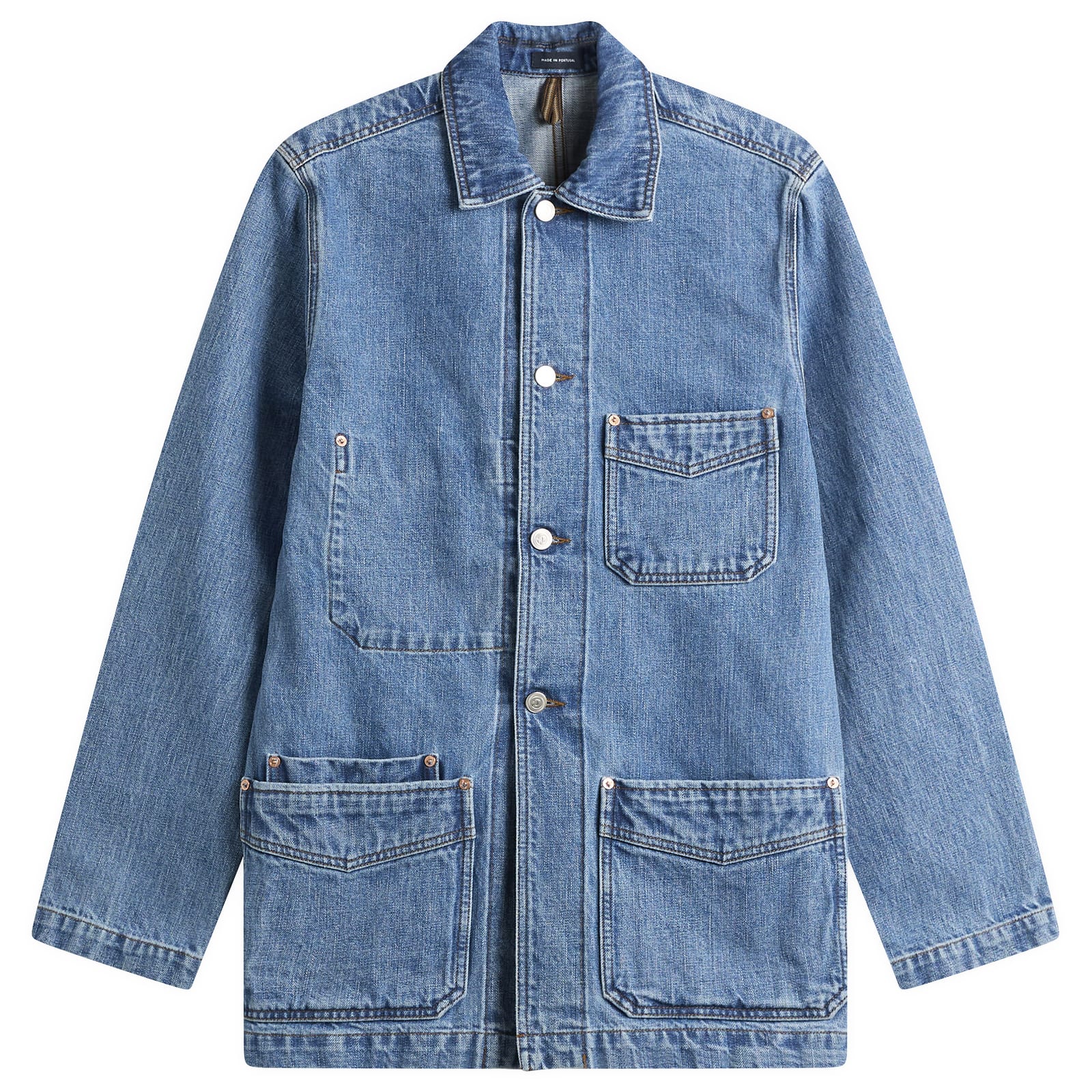 Drake's Men's Bleach Wash Selvedge Denim Chore Jacket