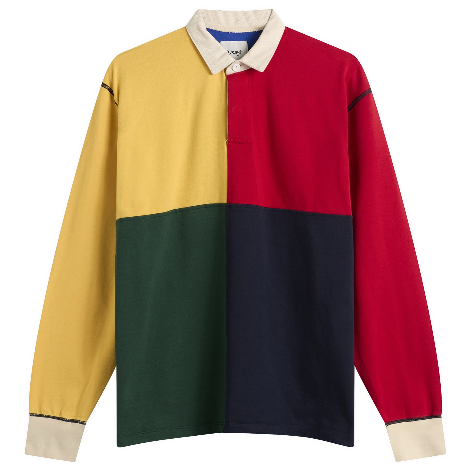 Drake’s Men’s Colourblock Panel Rugby Red/Yellow/Blue