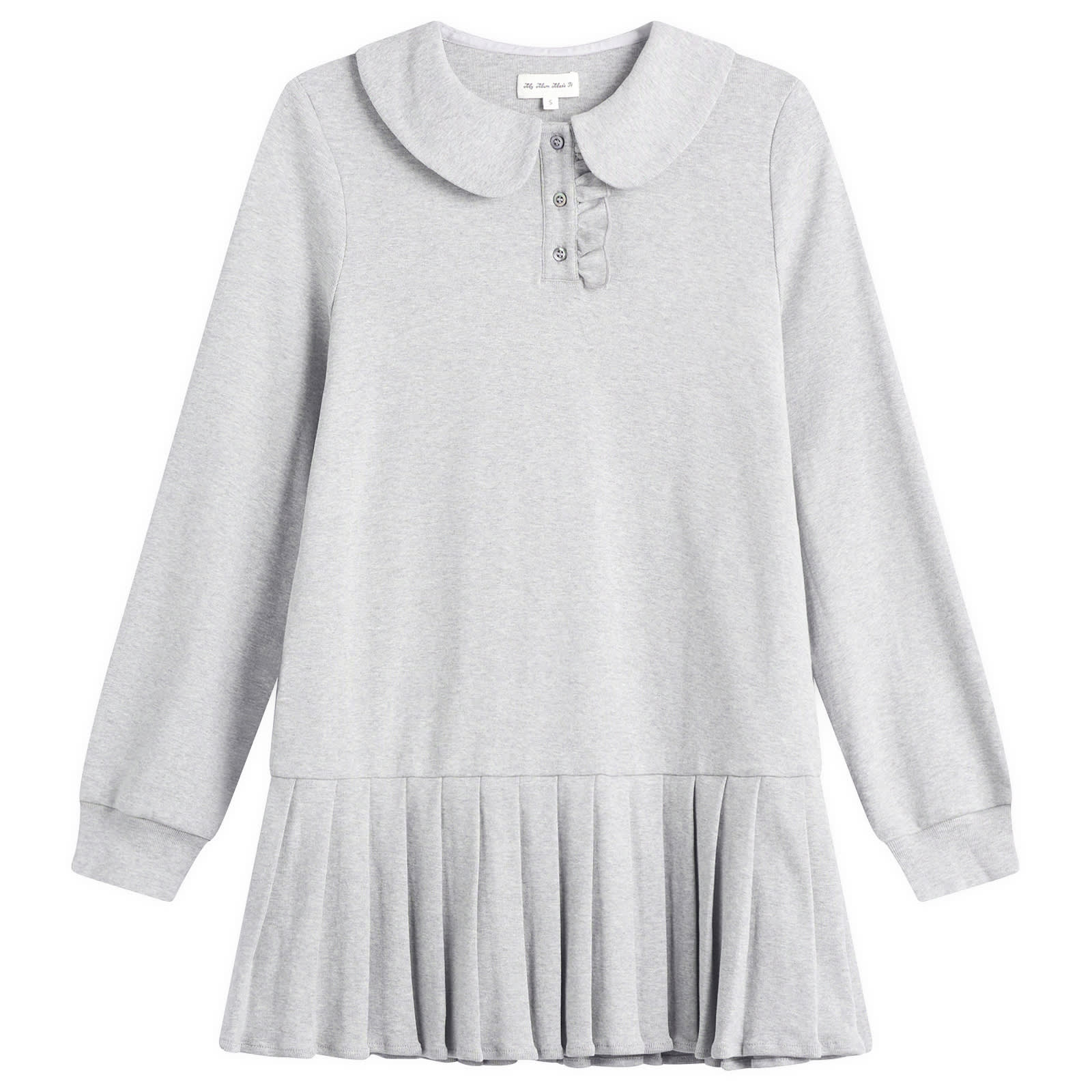 My Mum Made It Women's Polo Mini Long Sleeve Pleat Dress in Grey, Size X-Large