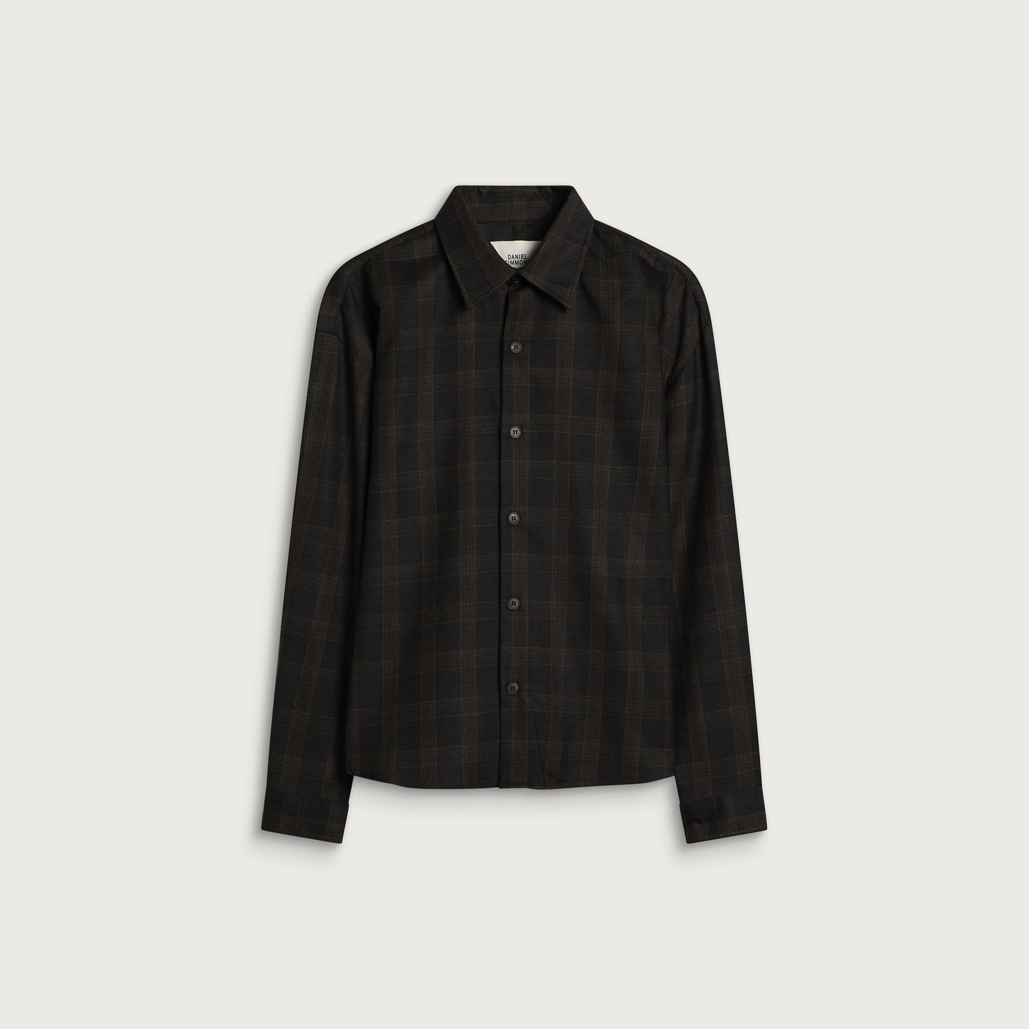 Daniel Simmons — Daniel Simmons Men's Check Drape Shirt in Brown Check, Size Small