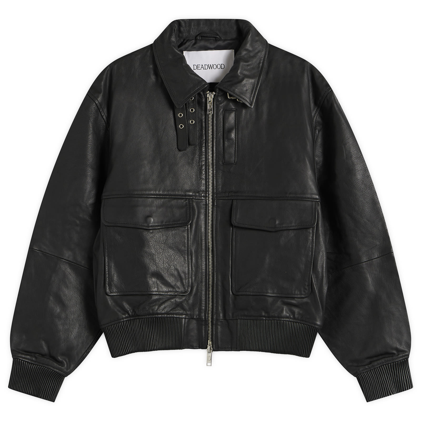 Deadwood — Deadwood Men's Wingman Leather Bomber Jacket in Black, Size Medium
