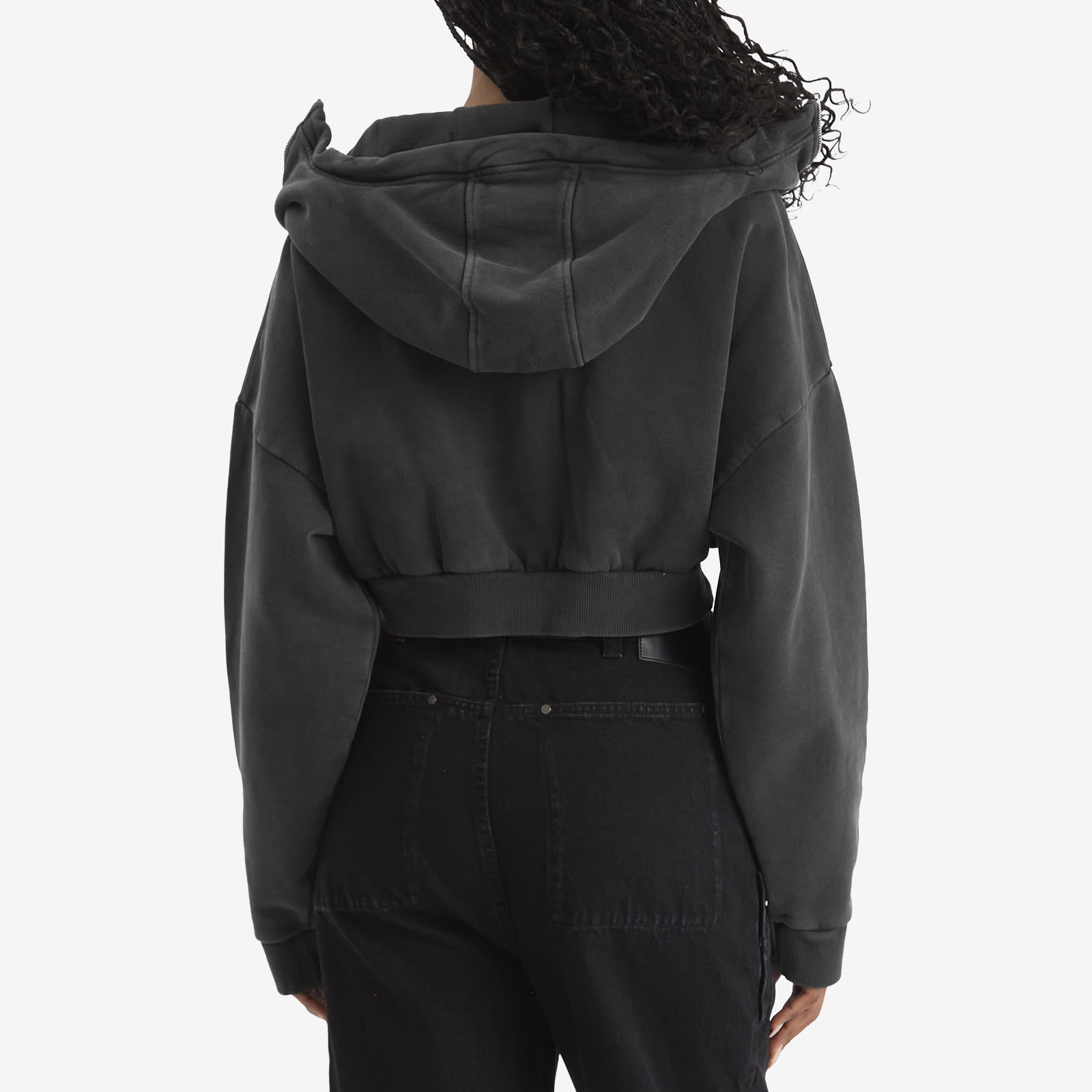 Entire Studios Women's Cropped Full Zip Hoodie Washed Black