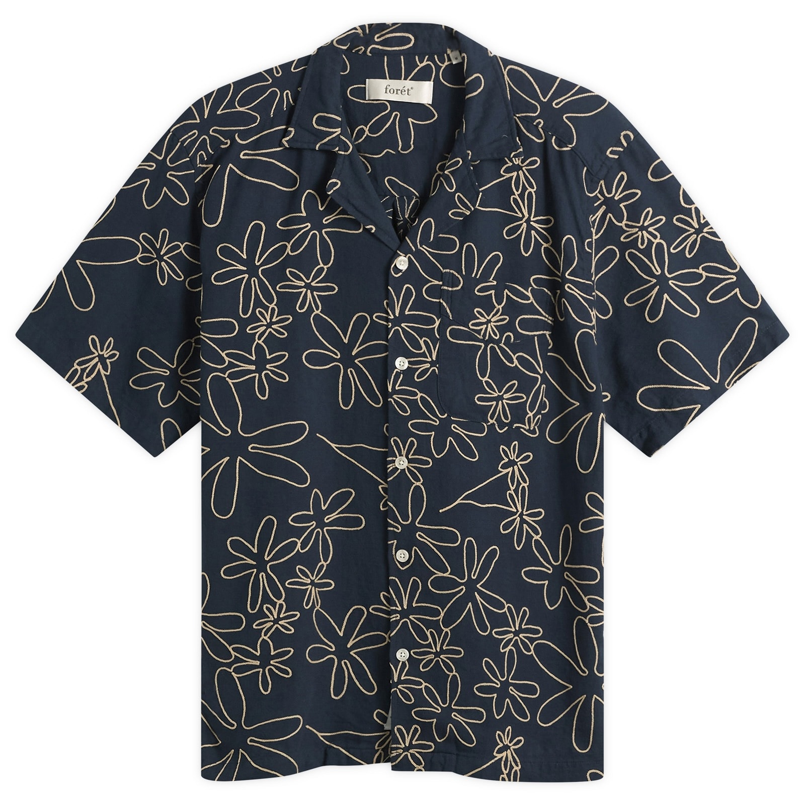 Forét — Foret Men's Peer Embroidery Regular Fit Ss Shirt in Navy, Size Large