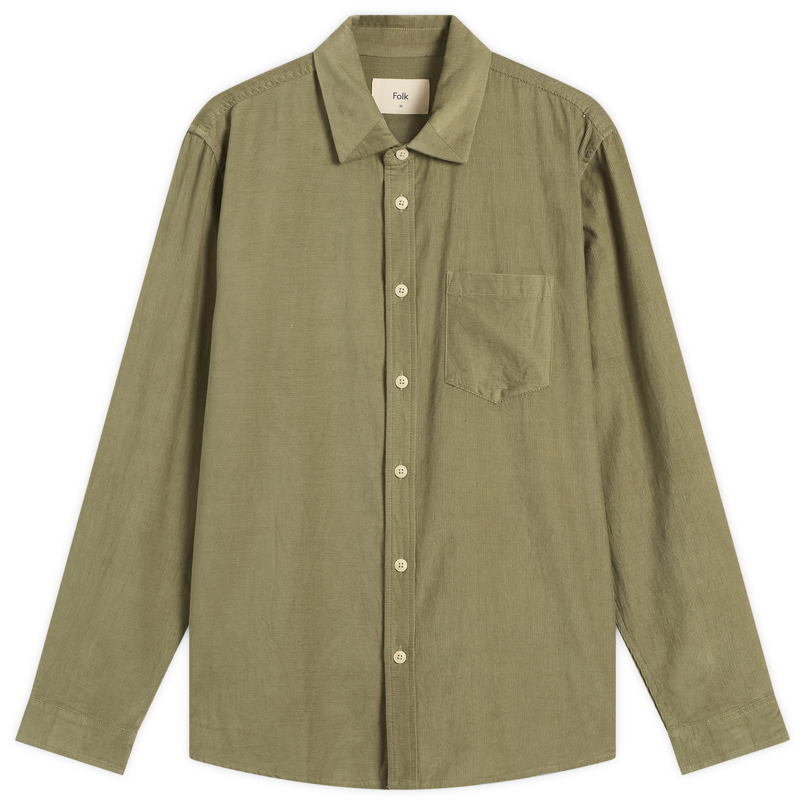 Folk — Folk Men's Direction Babycord Shirt in Olive, Size Large