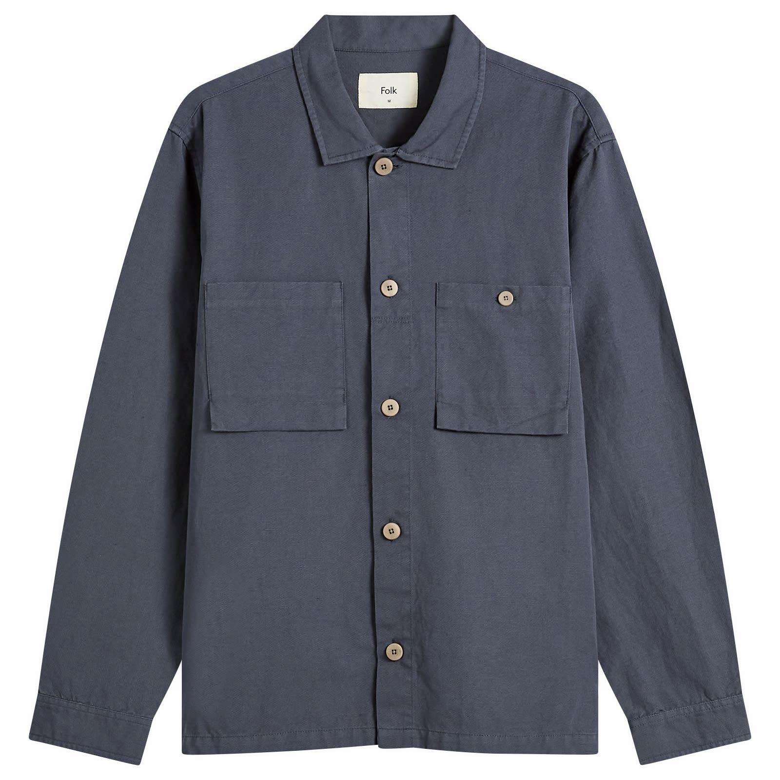 Folk Men’s Patch Overshirt Dark Navy Slub Linen