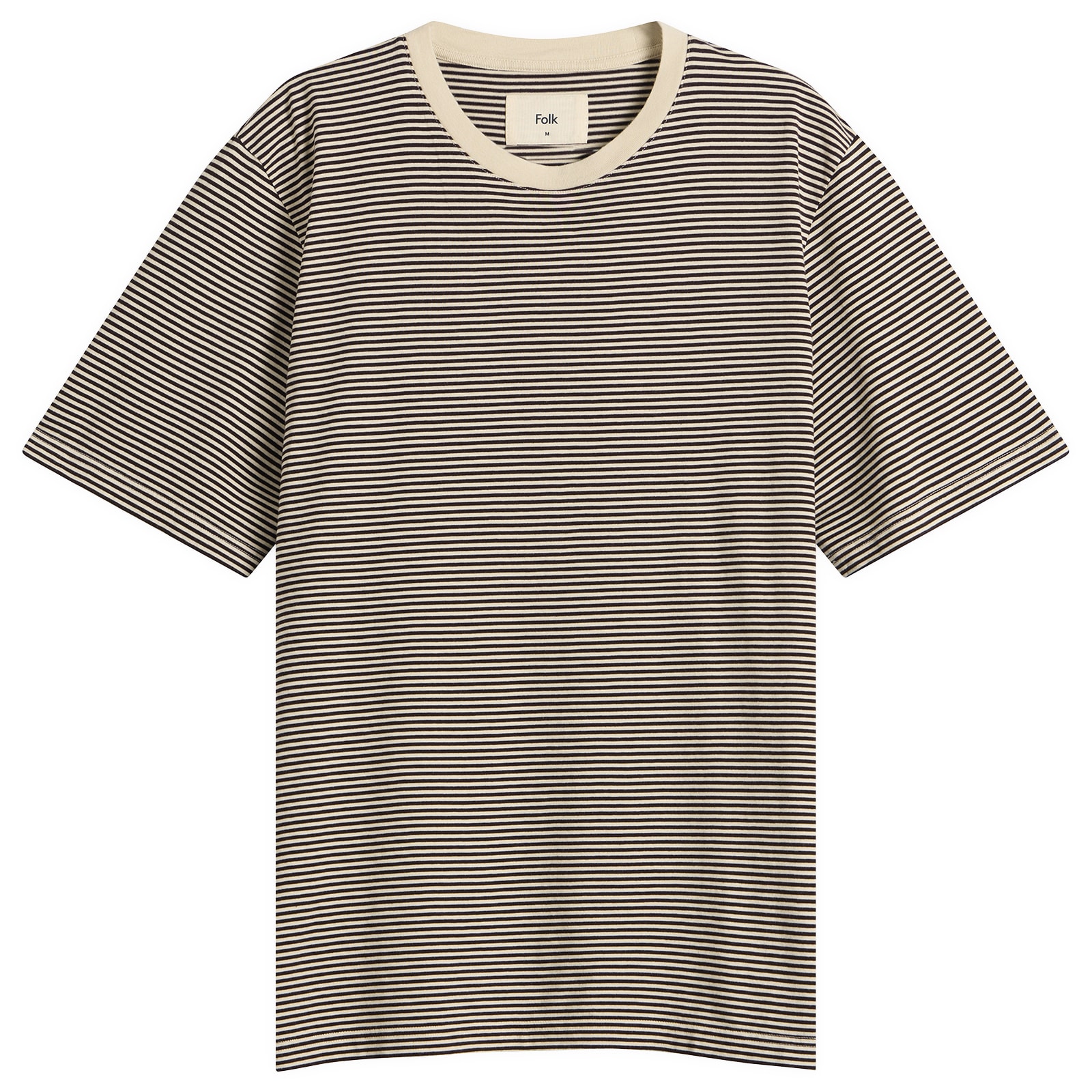 Folk — Folk Men's 1x1 Stripe T-Shirt in Espresso/Stone, Size Small