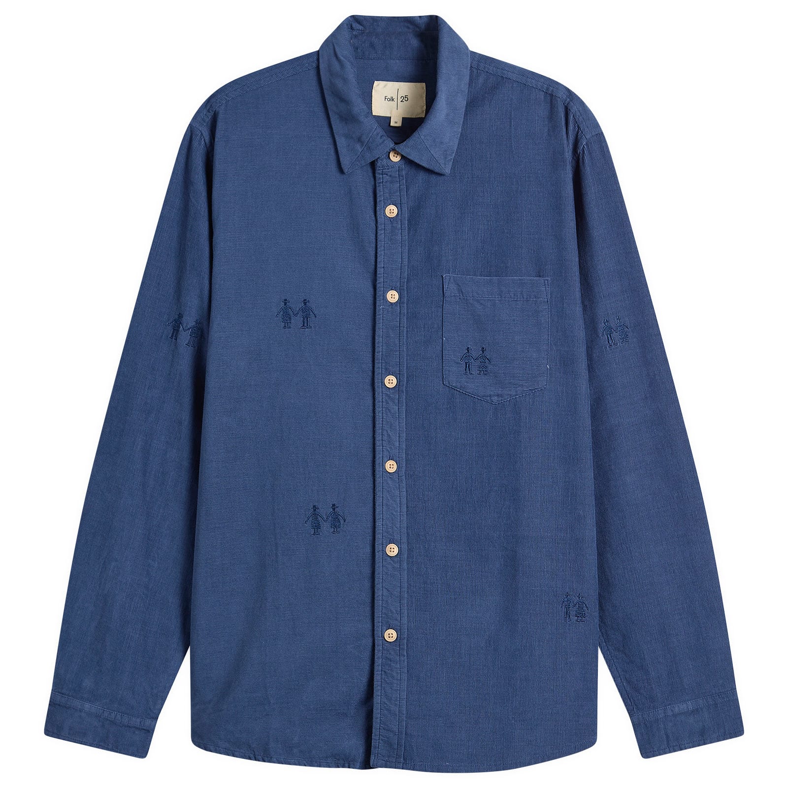 Folk — Folk Men's Embroidery Direction Babycord Shirt in Soft Blue, Size Small