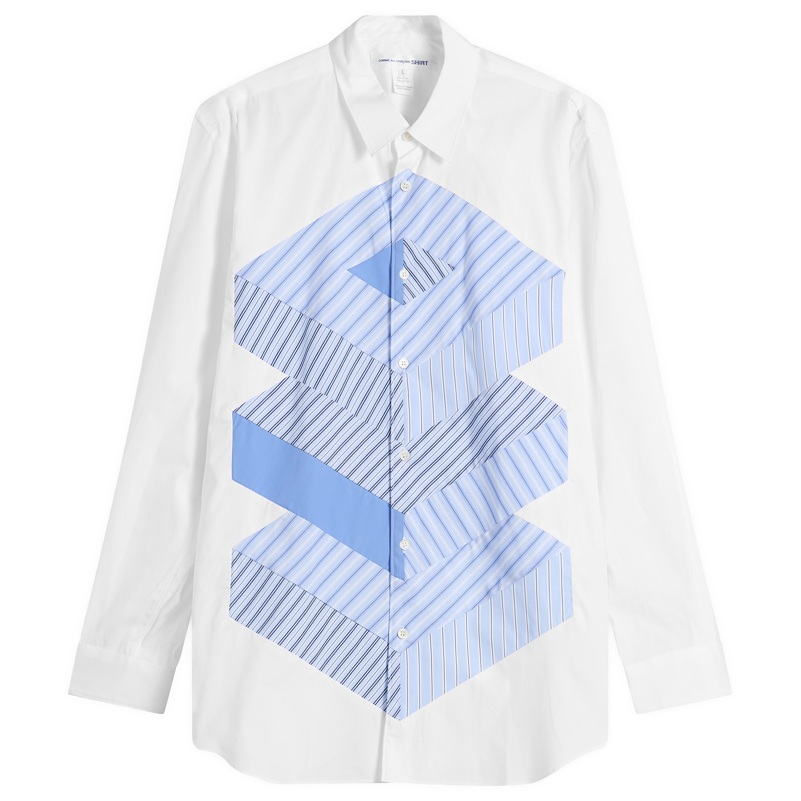 Comme des Garçons SHIRT Men's Cotton Stripe Poplin Shirt in White X Stripe, Size Medium