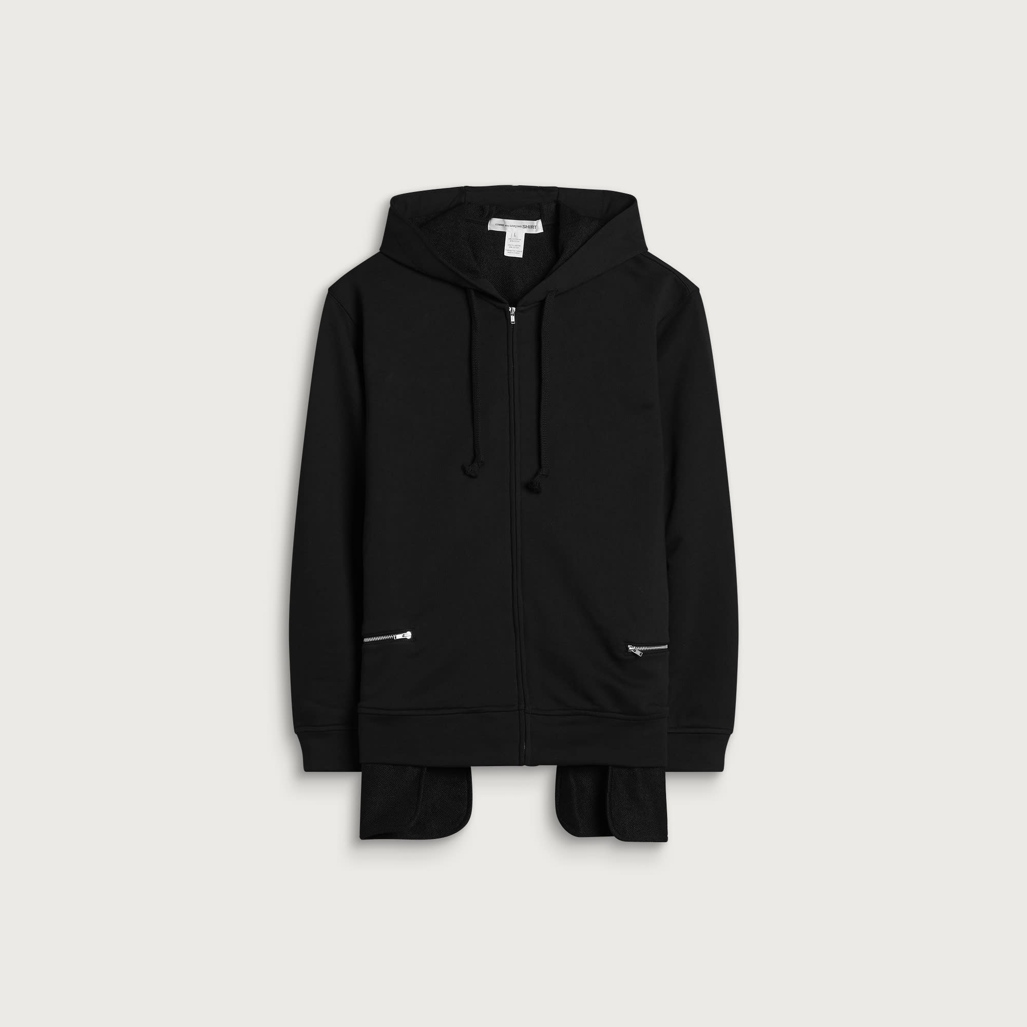 Comme des Garçons SHIRT Men's Zipped Frill Hoodie in Black, Size Large