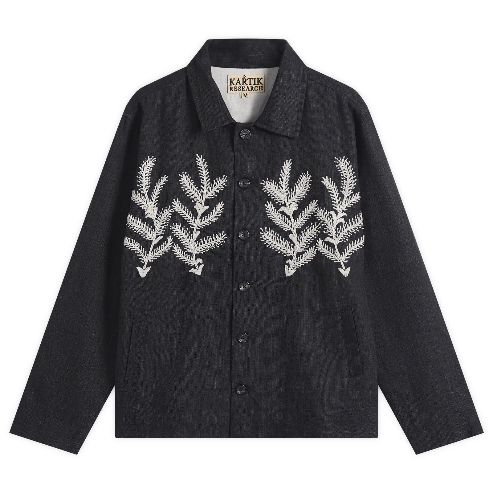 Kartik Research — Men's Block Print Boxy Jacket in Charcoal/Ecru, Size X-Large