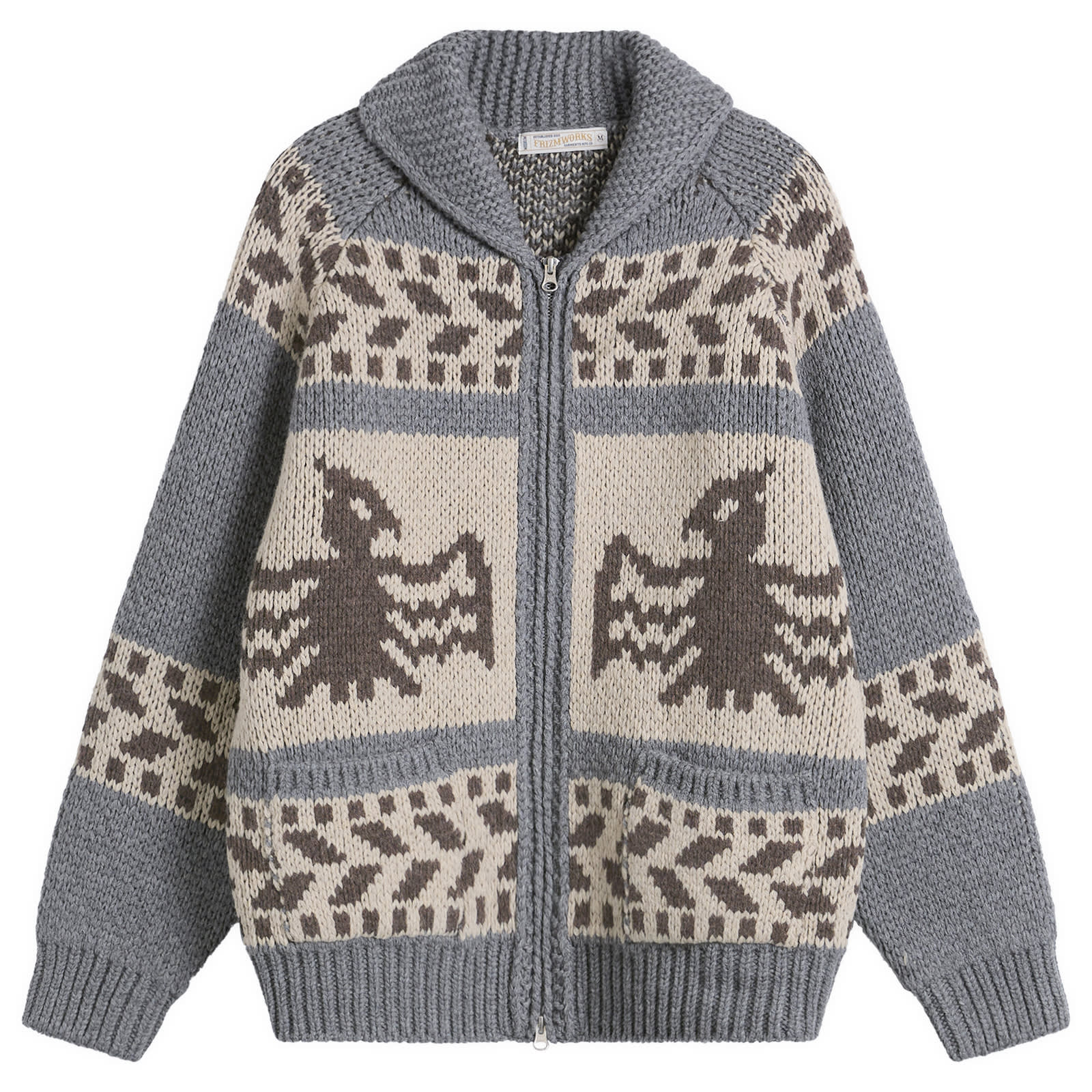 FrizmWORKS Men's Thunderbird Heavy Cowichan Knit Jacket Gray