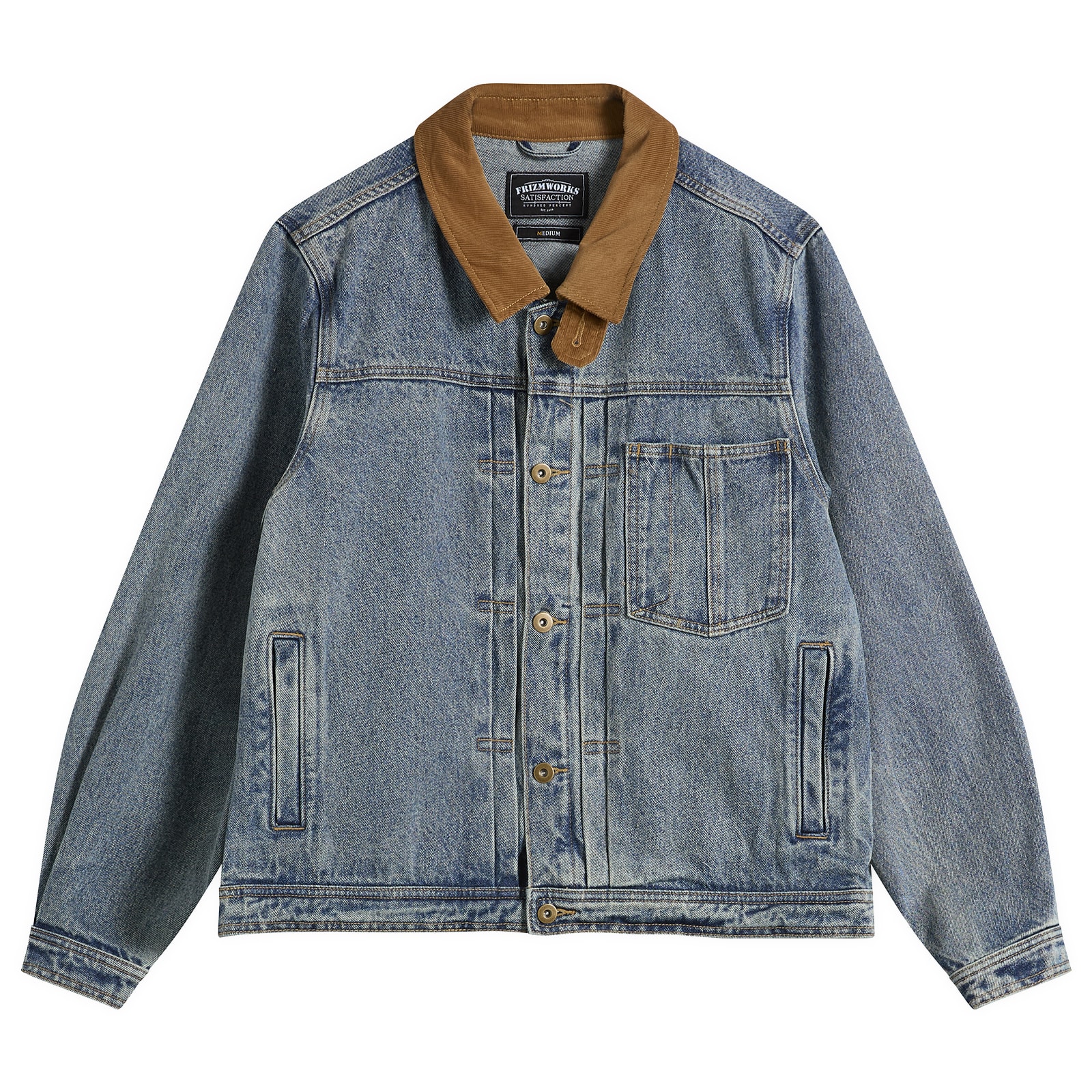 FrizmWORKS Men's Washed Denim Trucker Jacket in Blue, Size Large 