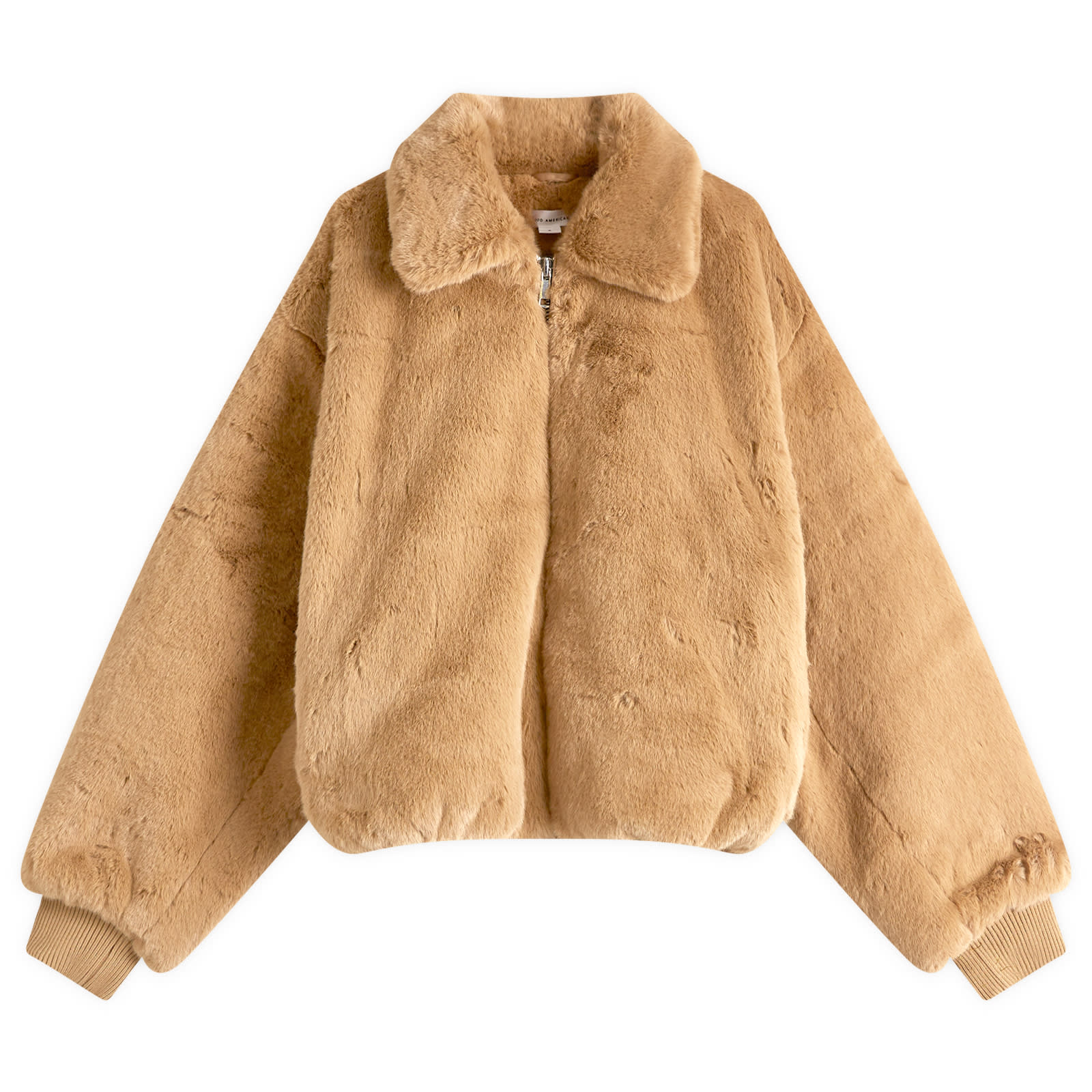 Good American Women's Warm Caramel Faux Fur Oversized Collared Coat