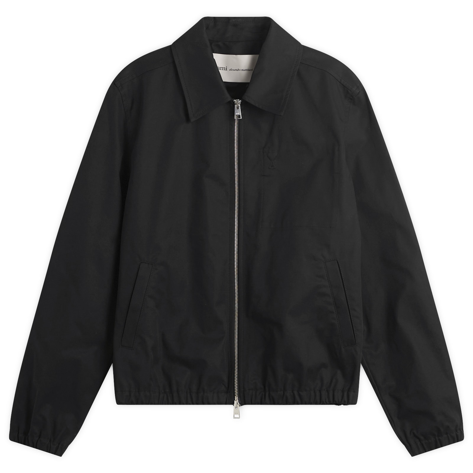 AMI Paris Men's Zipped Jacket With Embossed Ami De Coeur in Noir, Size Medium