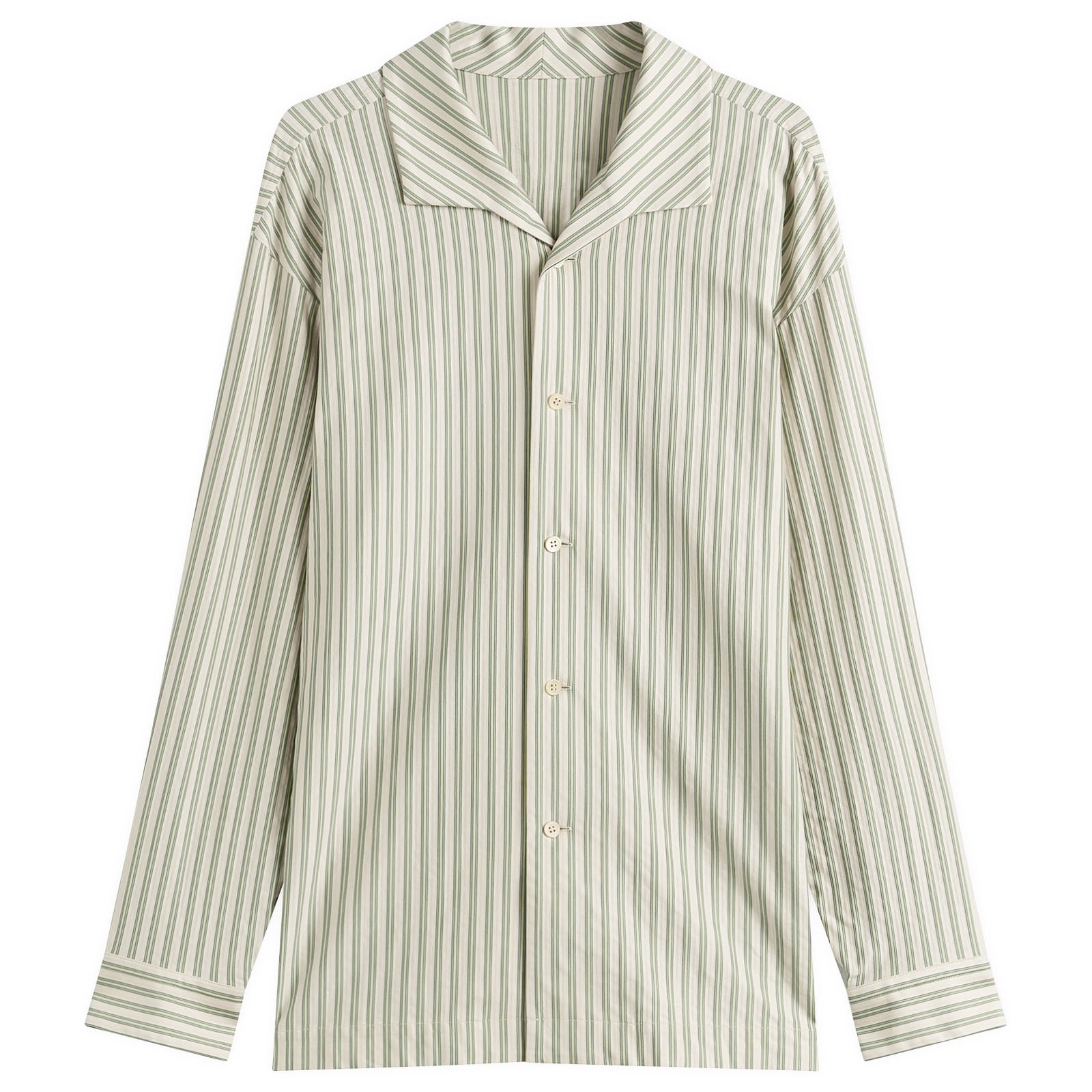 Homme Plissé Issey Miyake Men's Stripe Long Sleeve Shirt Green