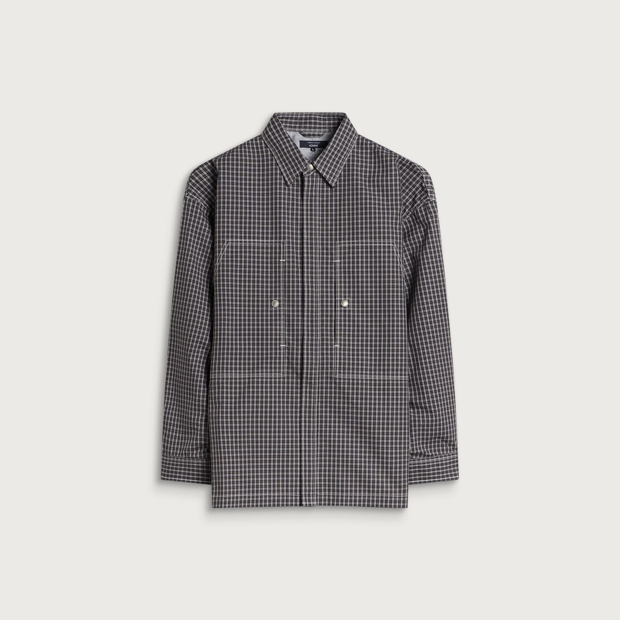 Comme des Garçons Homme Men's Check Coated Shirt in Black/White/Charcoal, Size Small