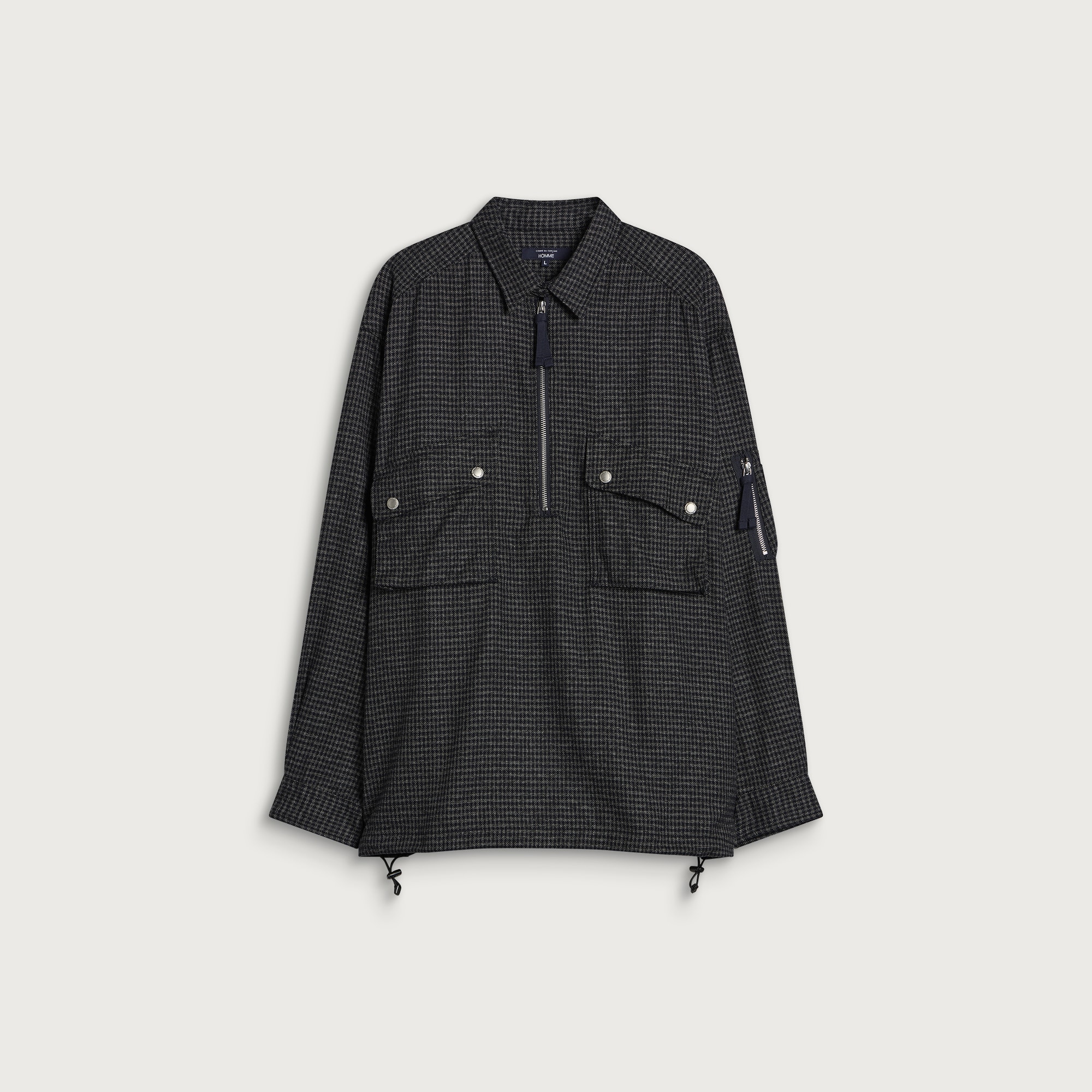 Comme des Garçons Homme Men's Half Zip Micro Gingham Shirt in Navy, Size Large