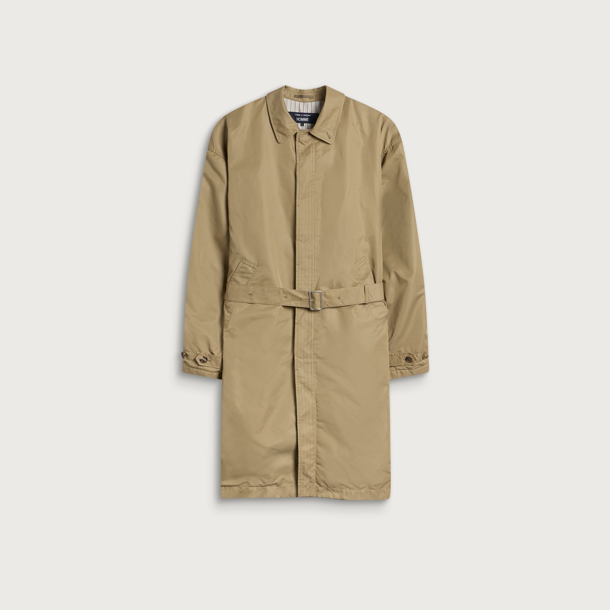 Comme des Garçons Homme Men's Pleated Back Garment Treated Trench Coat in Beige, Size Large