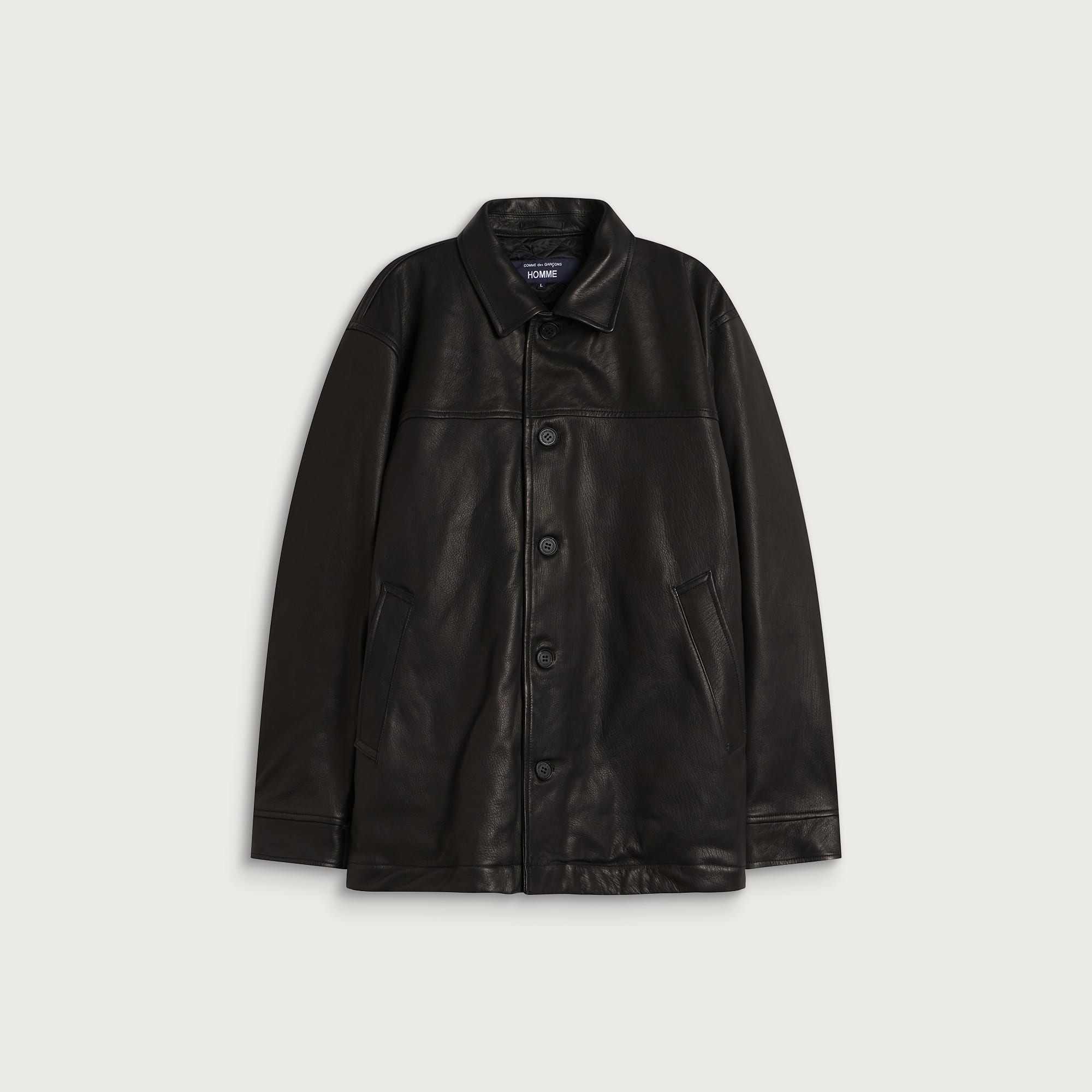 Comme des Garçons Homme Men's Oil Deer Leather Car Coat in Black, Size X-Large