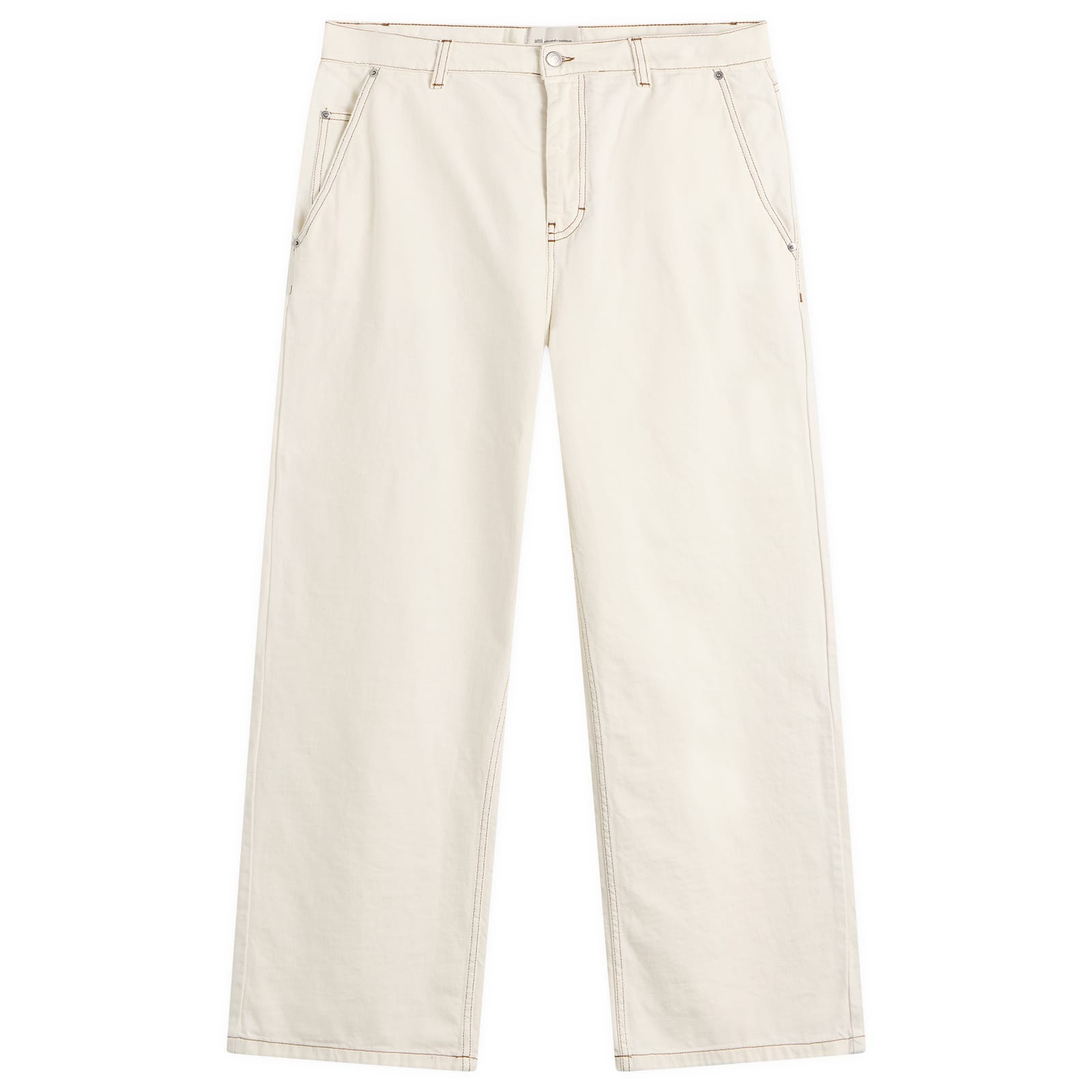 AMI Paris Men's Light Denim Wide Fit Jeans in White, Size 28"