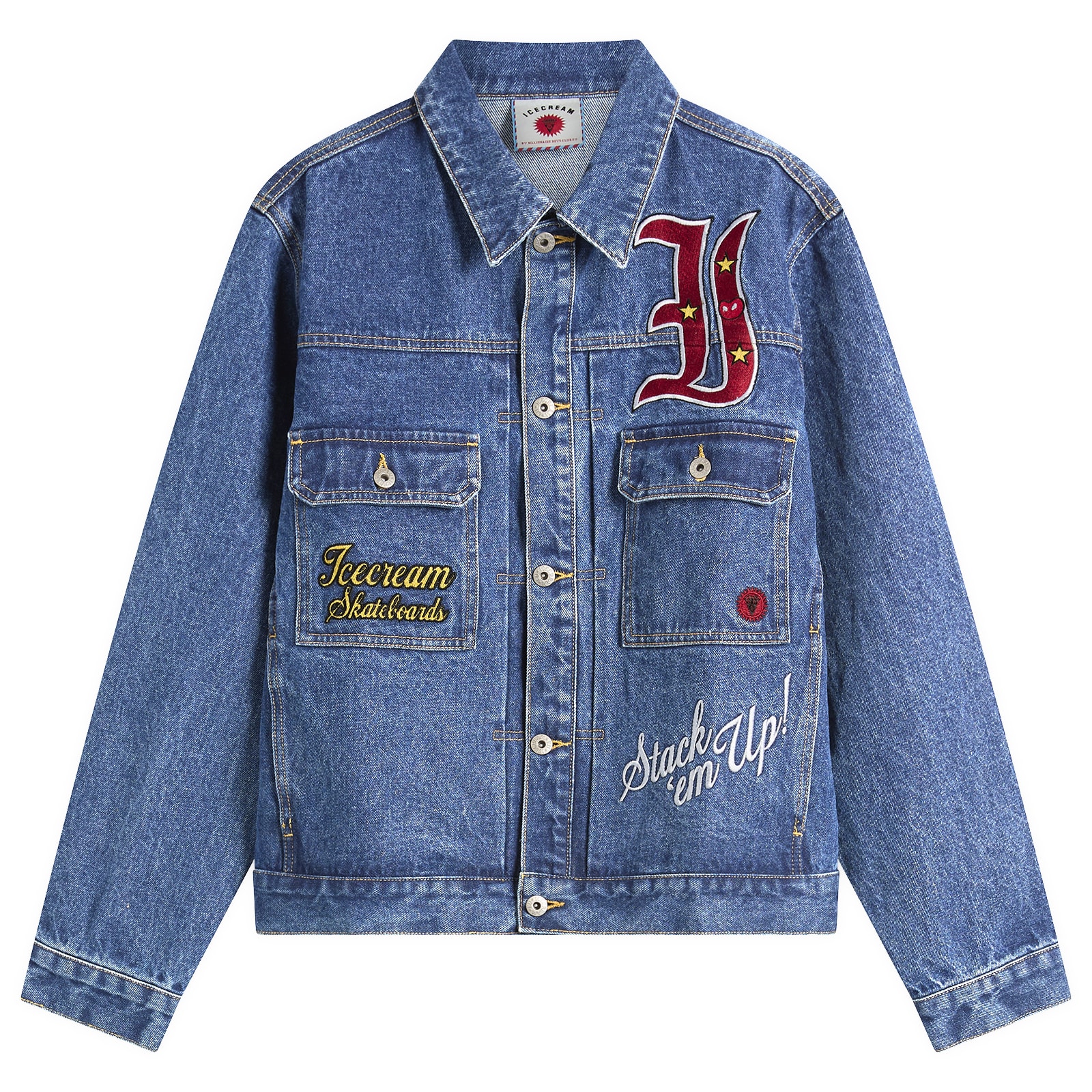 ICECREAM Men's Mascot Denim Trucker Jacket Mid Wash Blue