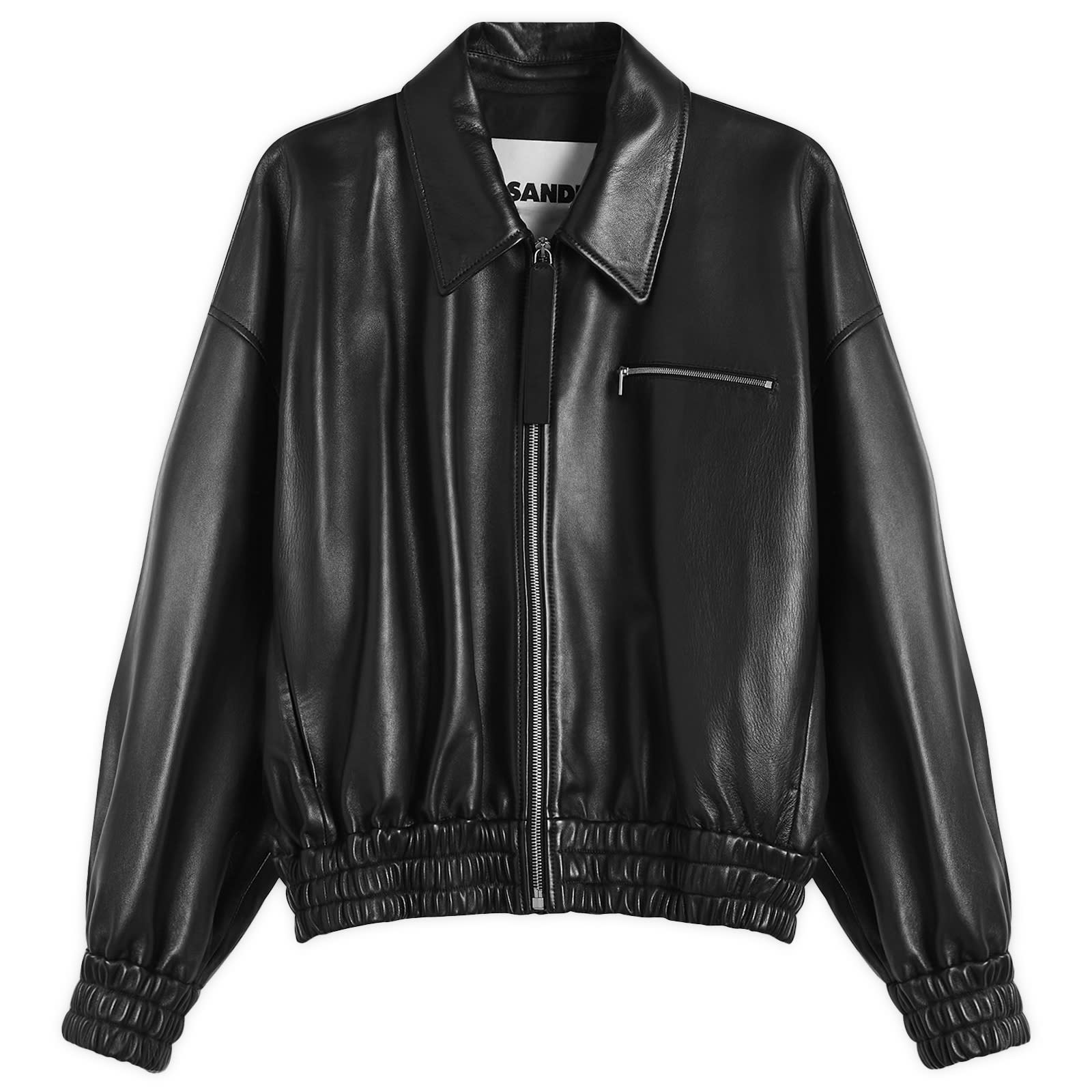 Jil Sander Women's Leather Bomber Jacket in Black, Size EUR 38
