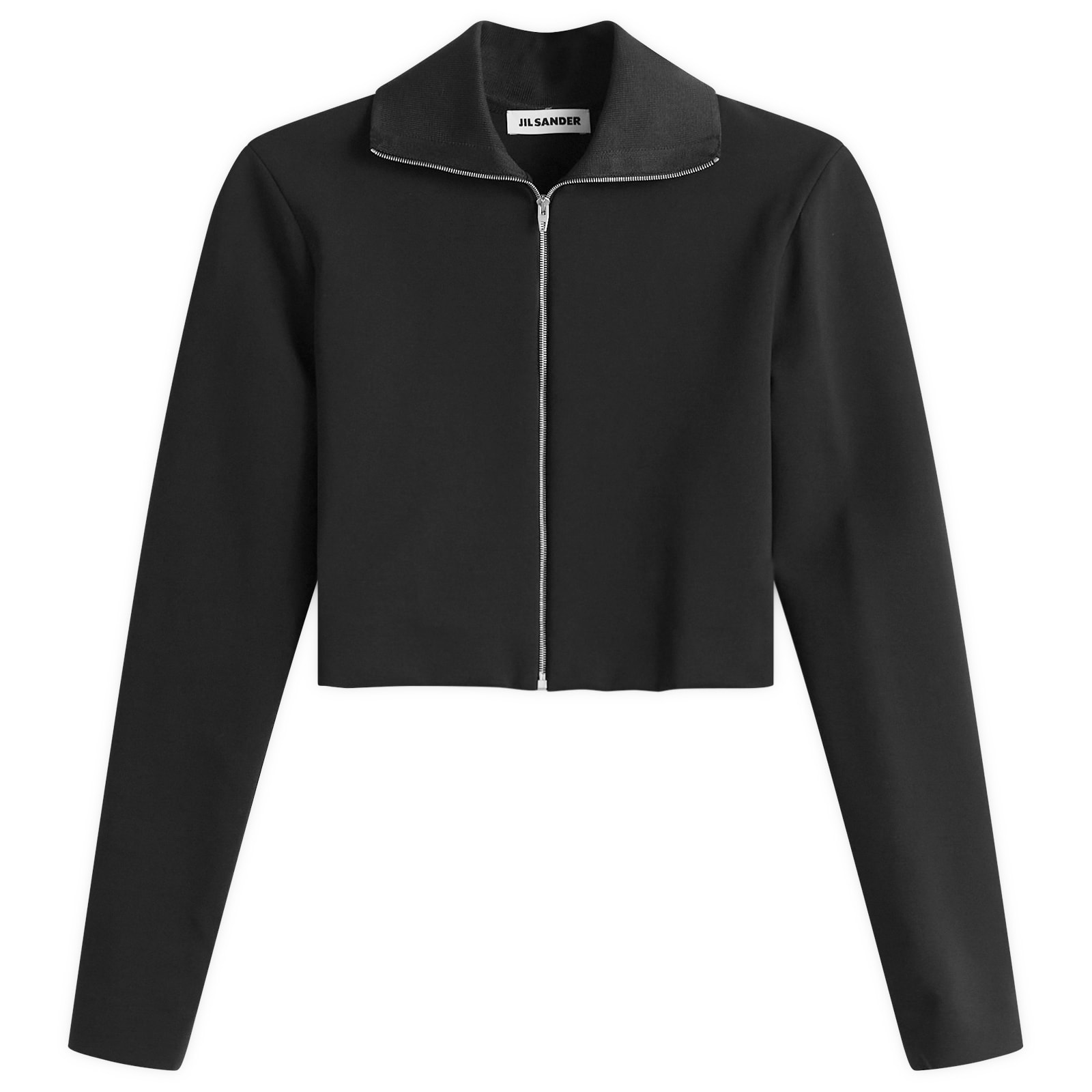 Jil Sander Women's Zip Up Jacket with Ribbed Collar in Black, Size 42