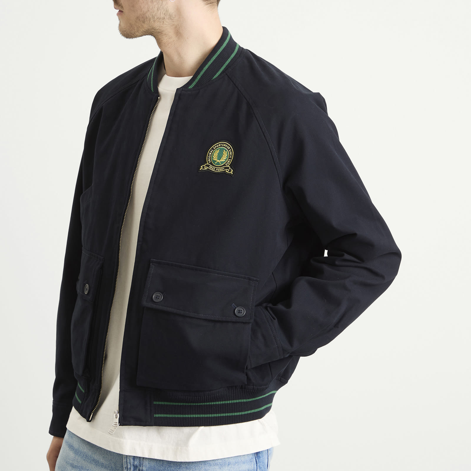 Fred Perry Men's Tennis Badge Bomber Jacket Navy | J1313-608