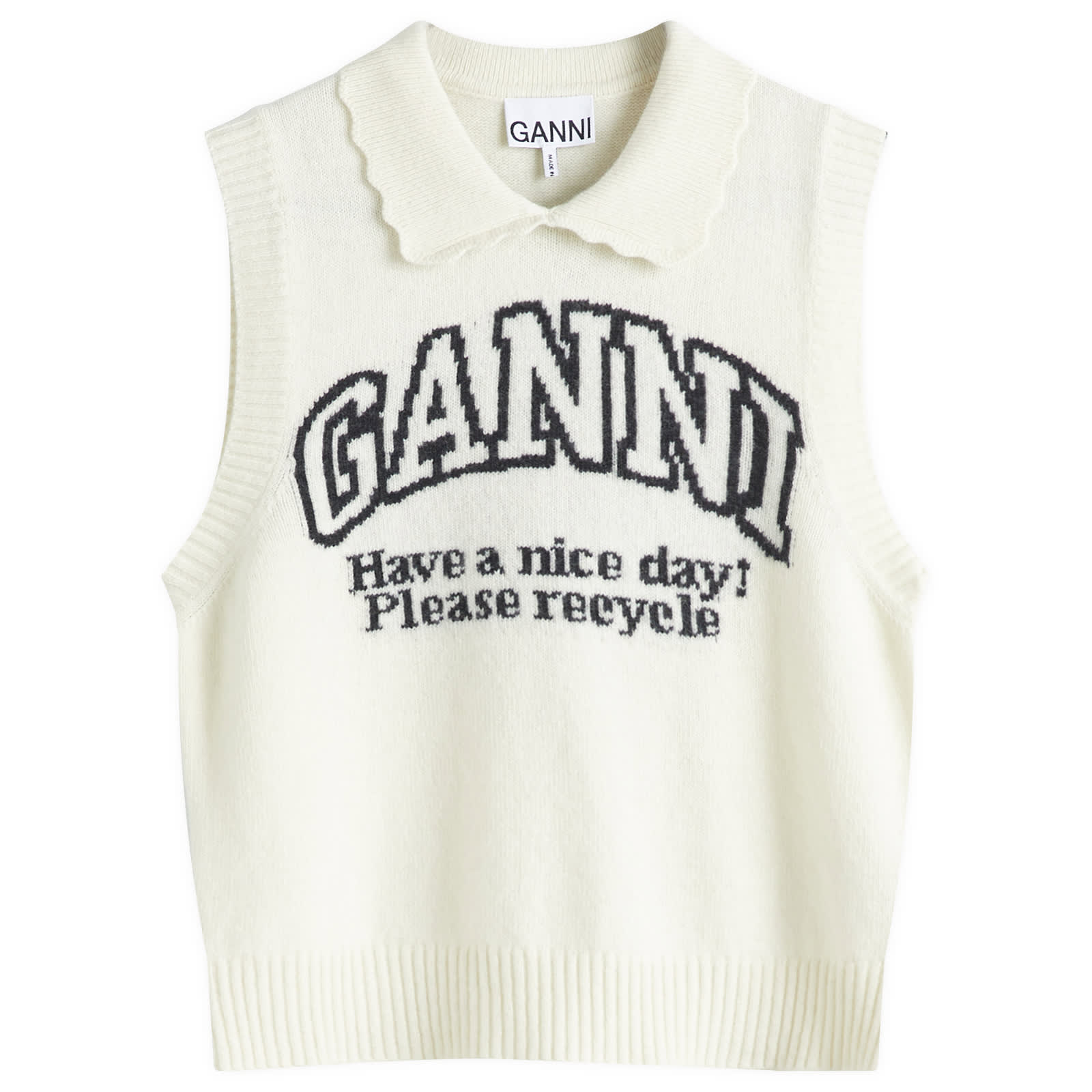 Ganni graphic vest ロゴ　ベスト Phantom Black Graphic Bow Vest | GANNI US