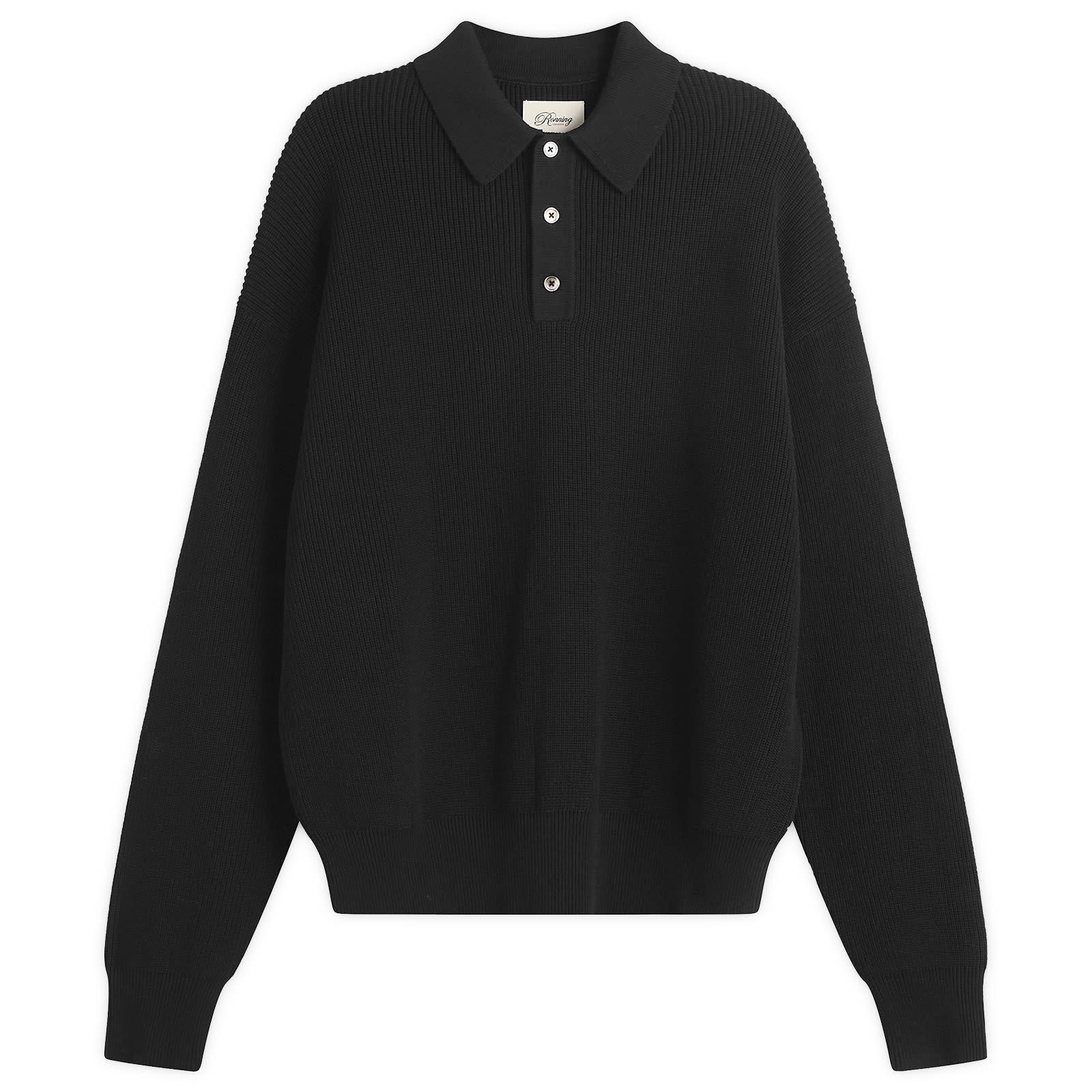 Ronning — Ronning Men's Long Sleeve Knit Polo in Black, Size X-Large
