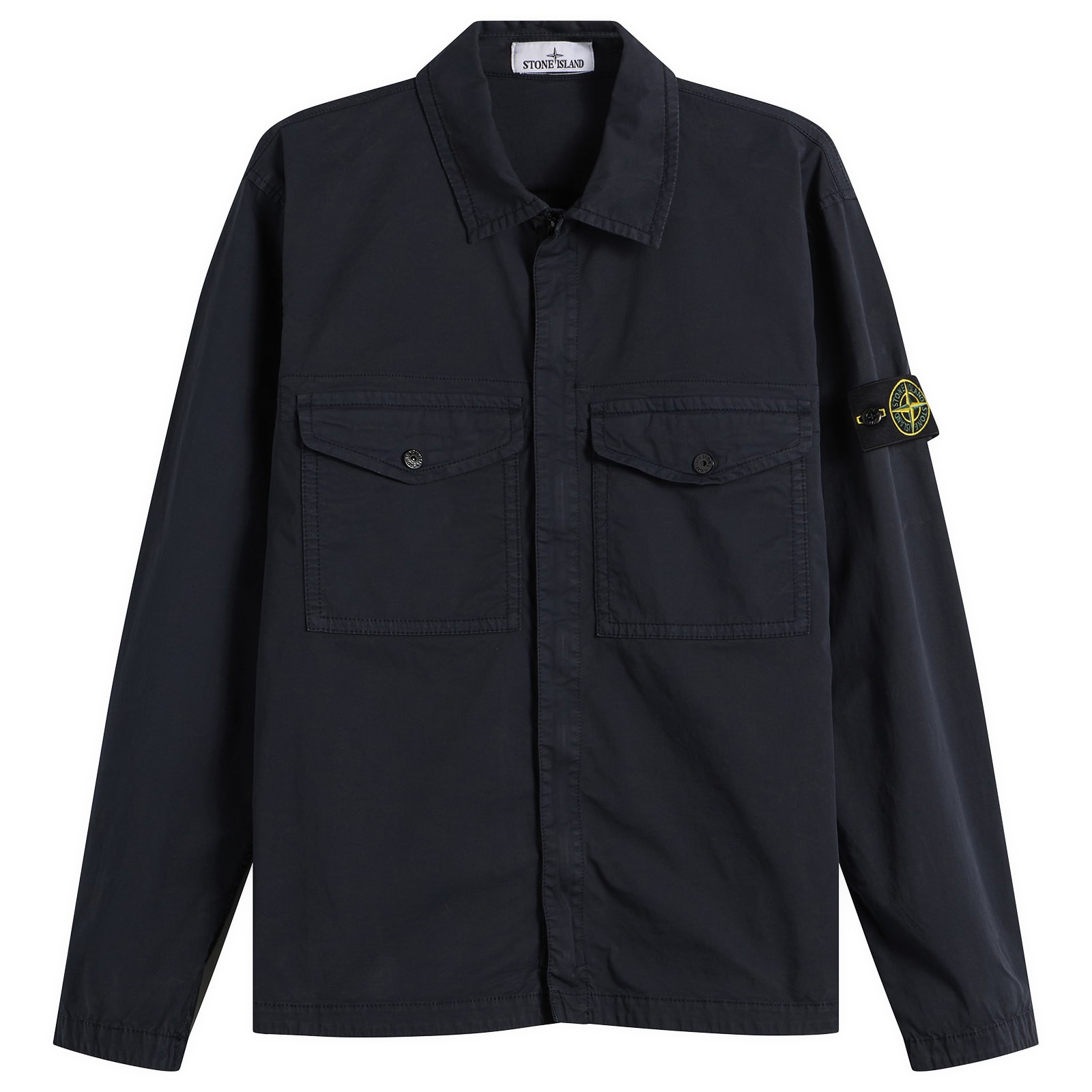 Stone  Twill Shirt Jacket (ネービー) Stone Island Men's Organic Cotton Twill Zip Shirt Jacket Navy Blue