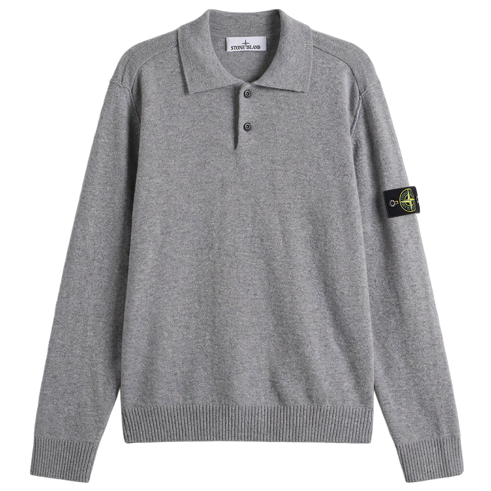 Stone Island Men's Geelong Wool Long Sleeve Polo Grey Melange