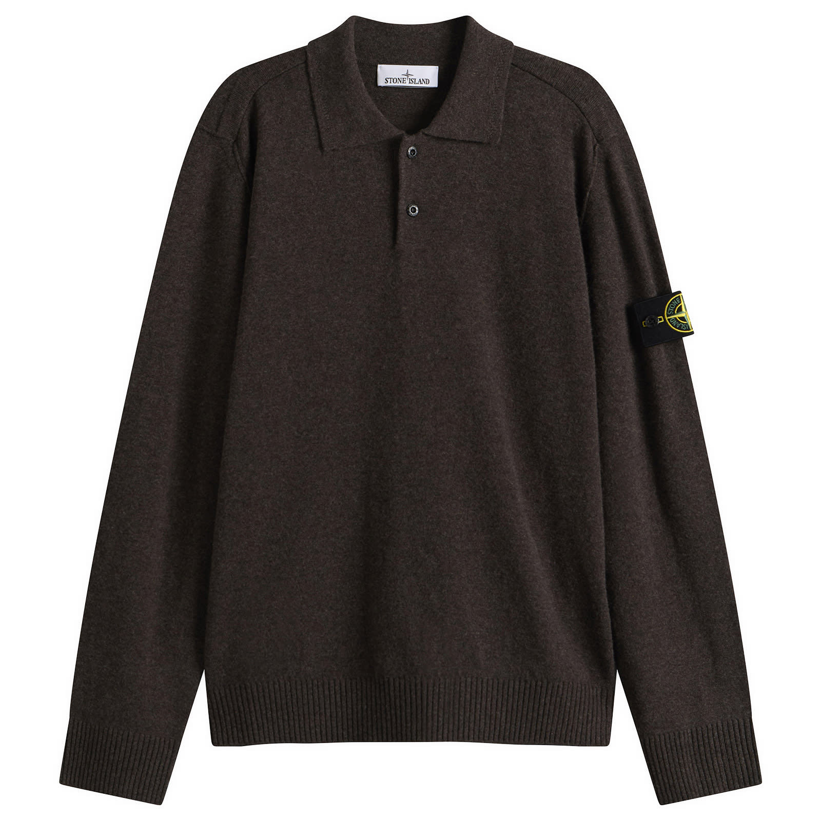 Stone Island Men's Geelong Wool Long Sleeve Polo Lead Melange