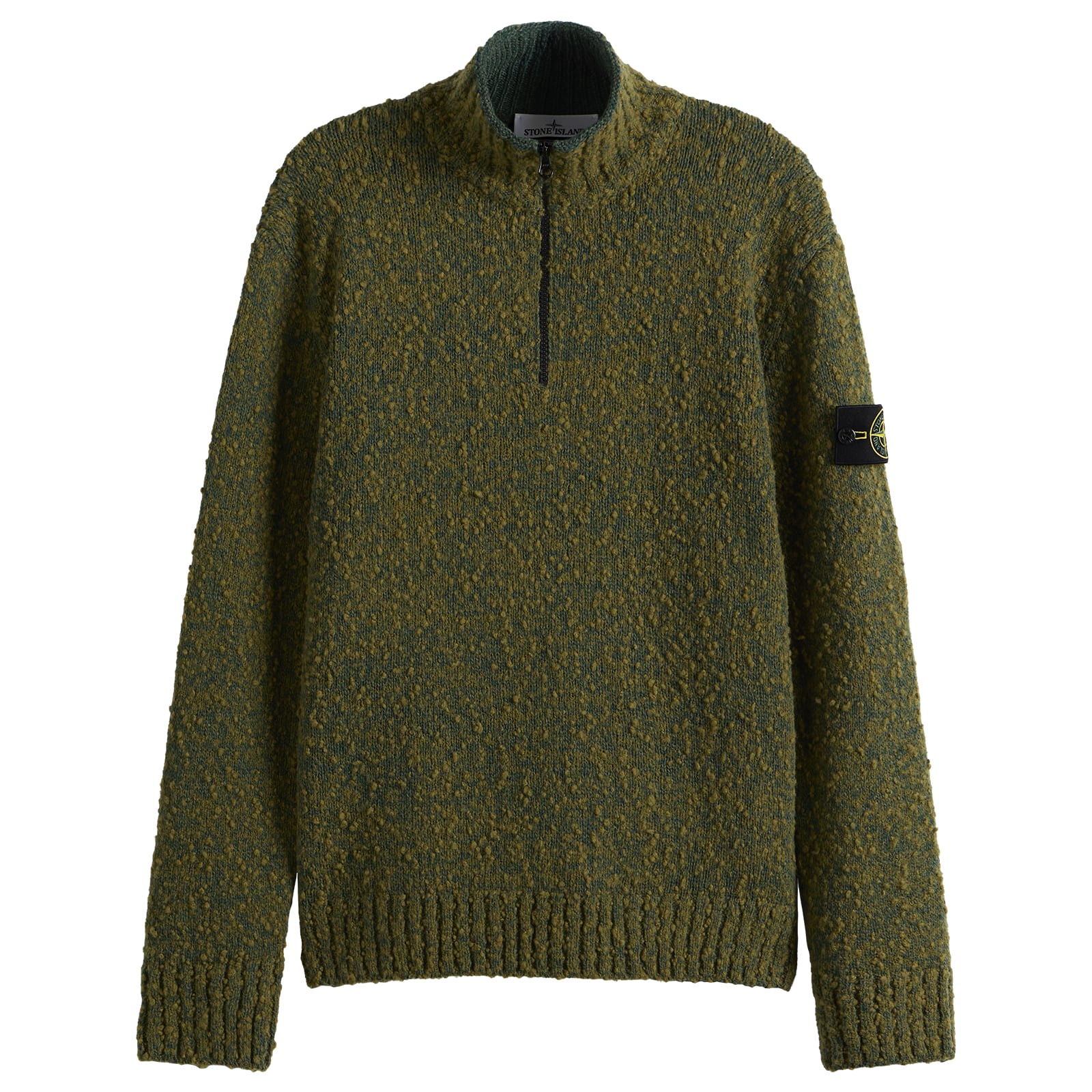 Stone Island Men's Speckled Wool Nylon Half Zip Jumper Dark Green Melange