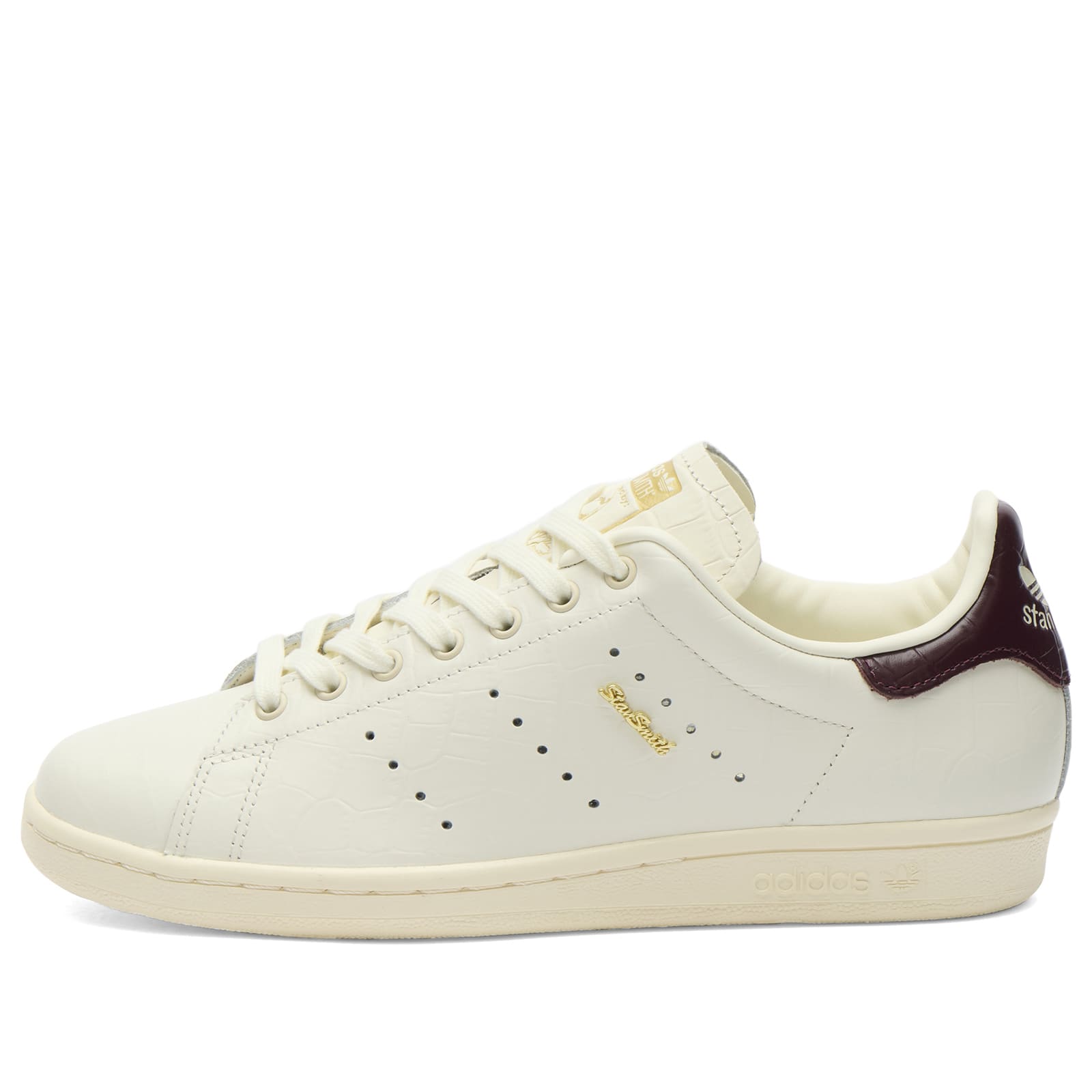 Adidas Women's Stan Smith 80S Sneaker in Off White/Off White/Maroon, Size UK 3