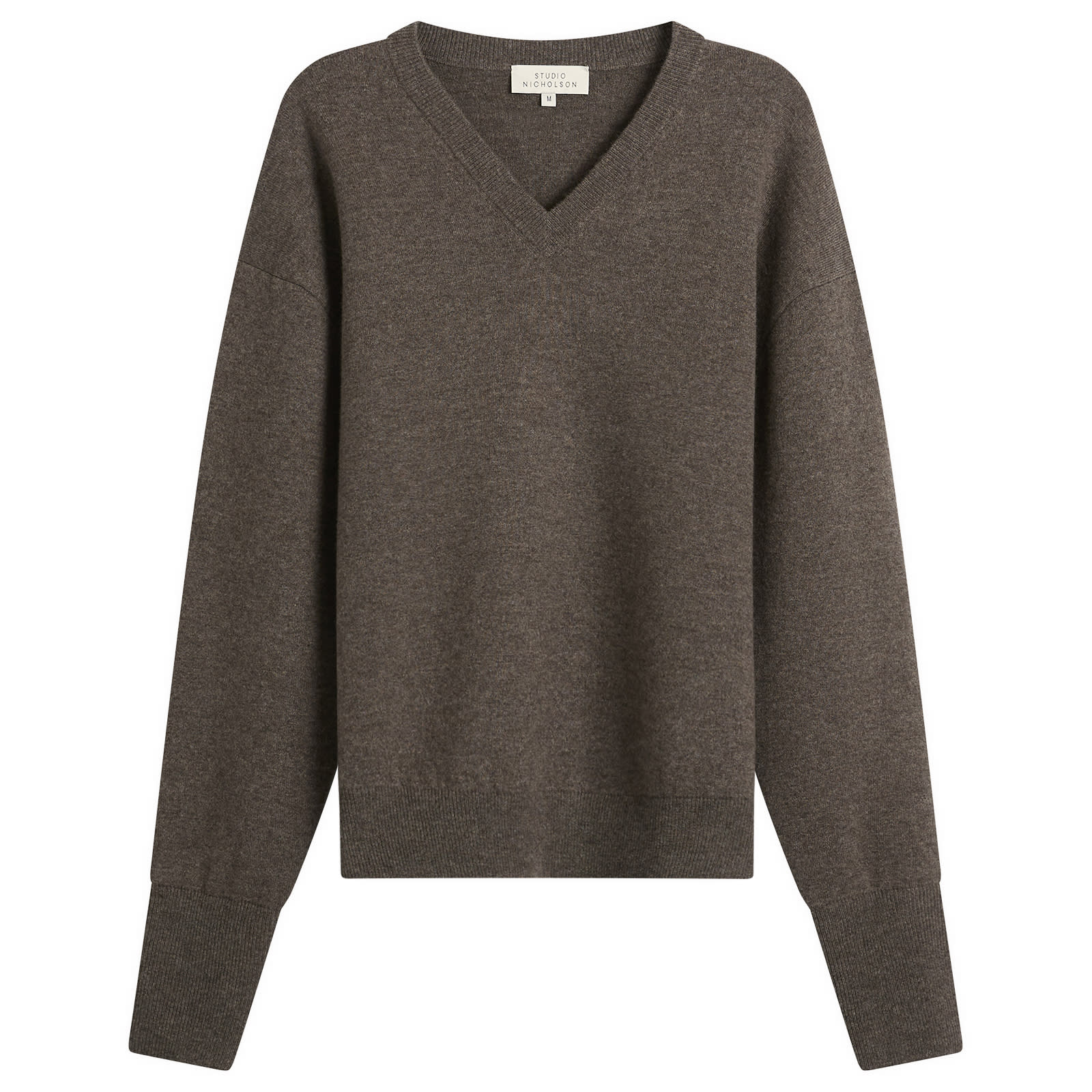 Studio Nicholson Men's Loch Cashmere Wool V Neck Jumper in Mouse, Size Medium 