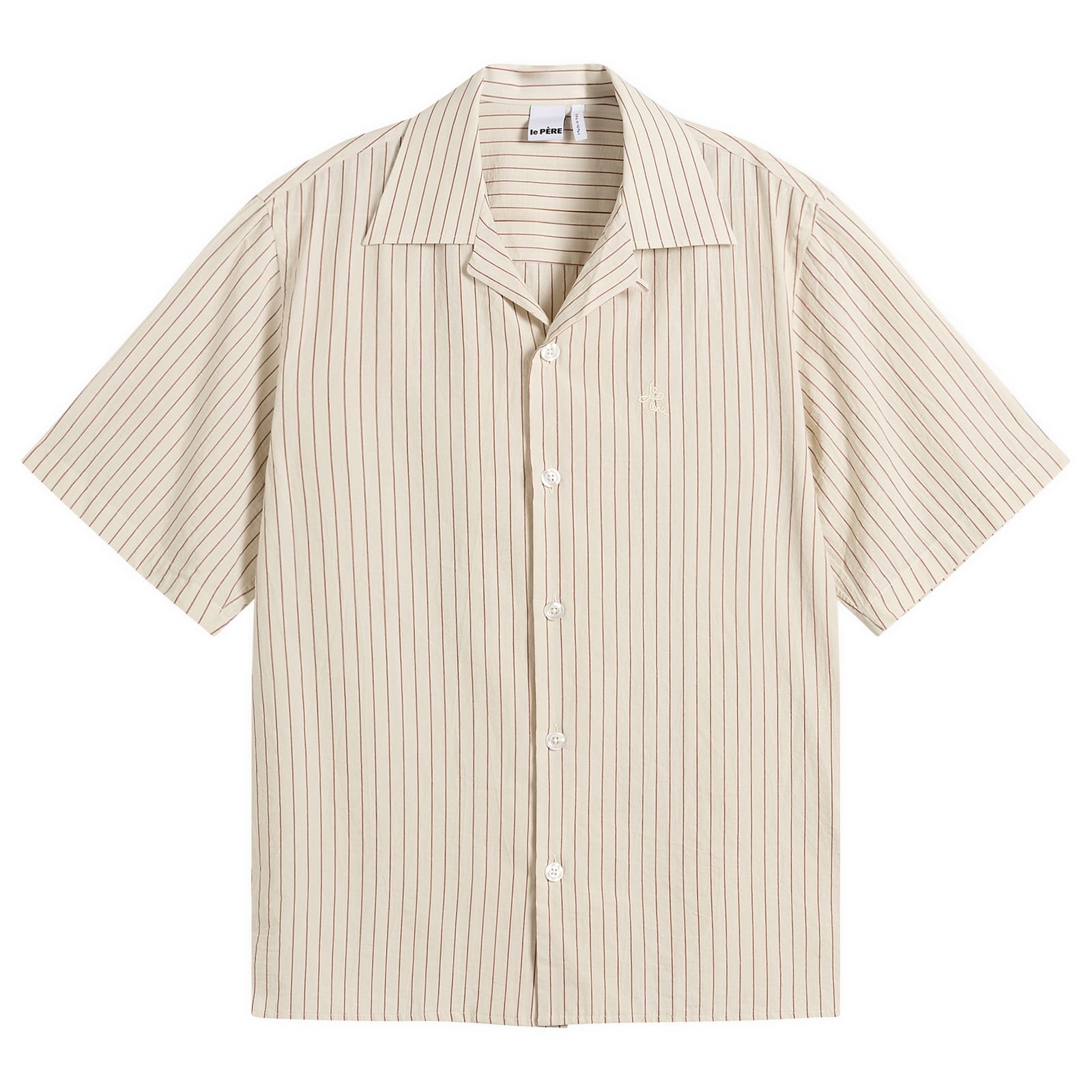 le PÈRE — Le Père Men's Stripe Camp Shirt in Red Stripe, Size X-Large
