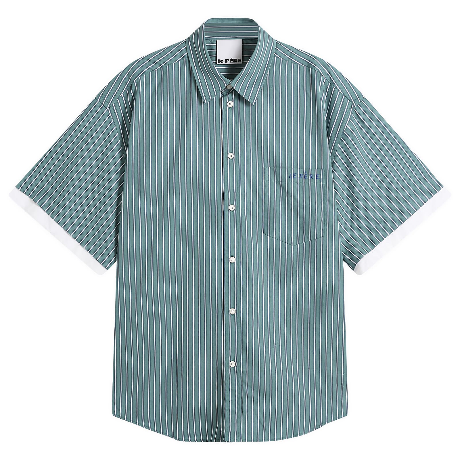 le PÈRE — Le Père Men's Double Short Sleeve Shirt in Office Green, Size Small