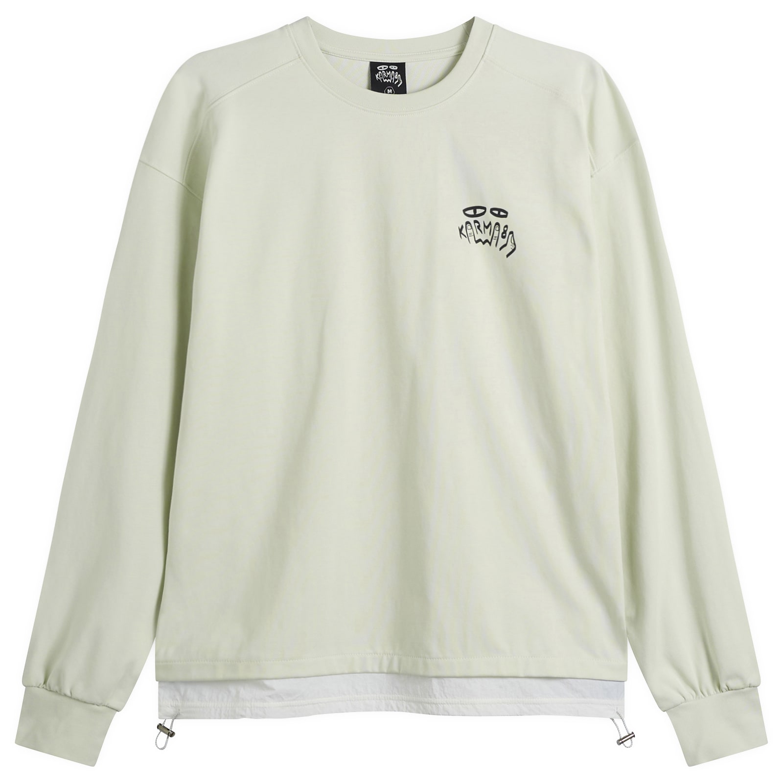 Karma8a — Karma8a Men's Layered Long Sleeve Woven Hem T-Shirt in White, Size Large