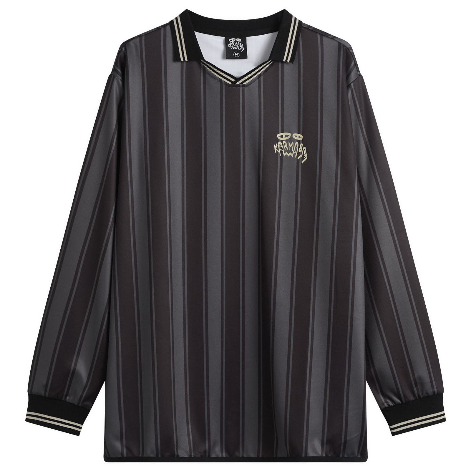 Karma8a — Karma8a Men's Stripe Long Sleeve Polo T-Shirt in Brown, Size X-Large